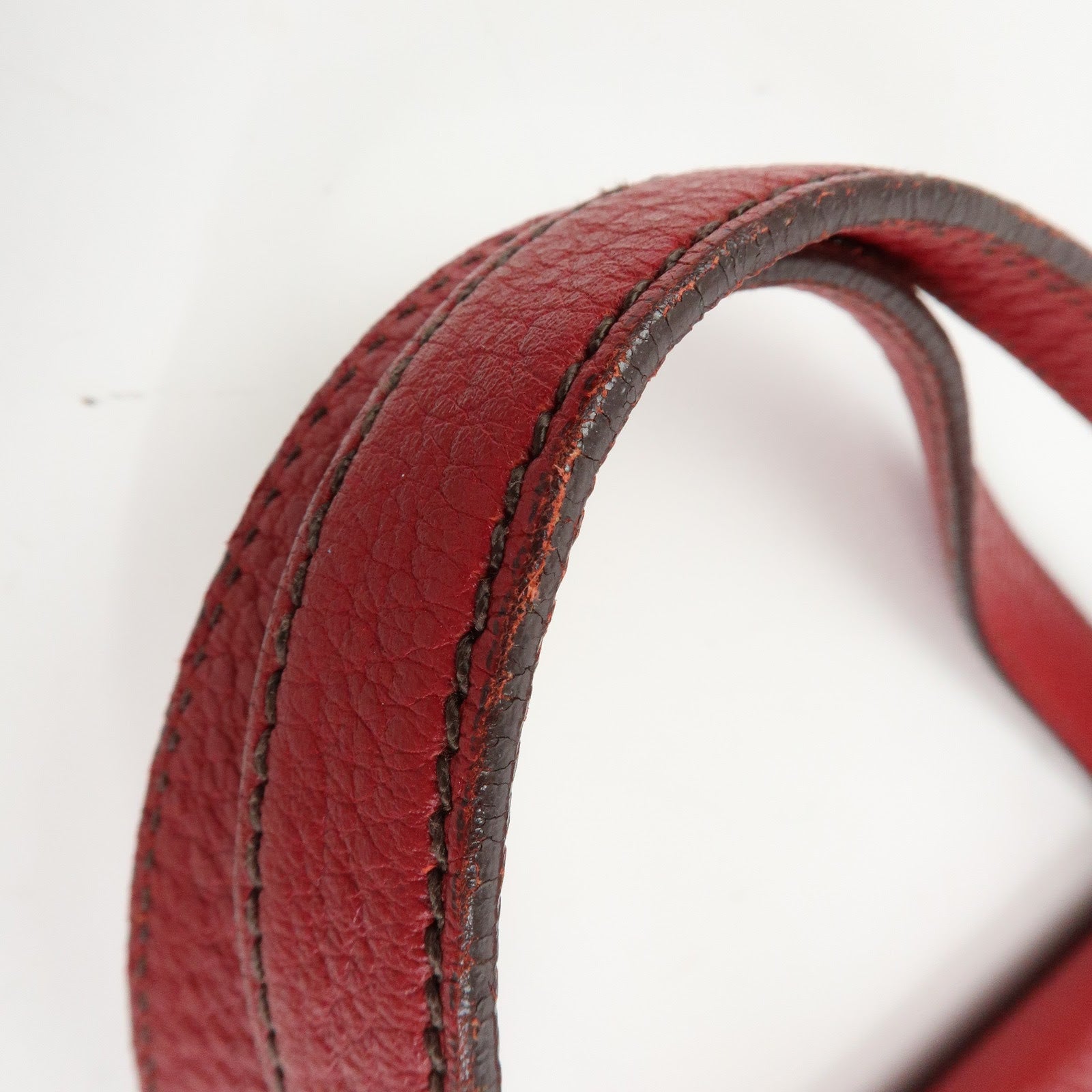 PRADA Triangle Logo Leather Shoulder Bag Satchel Bag Hand Bag Red