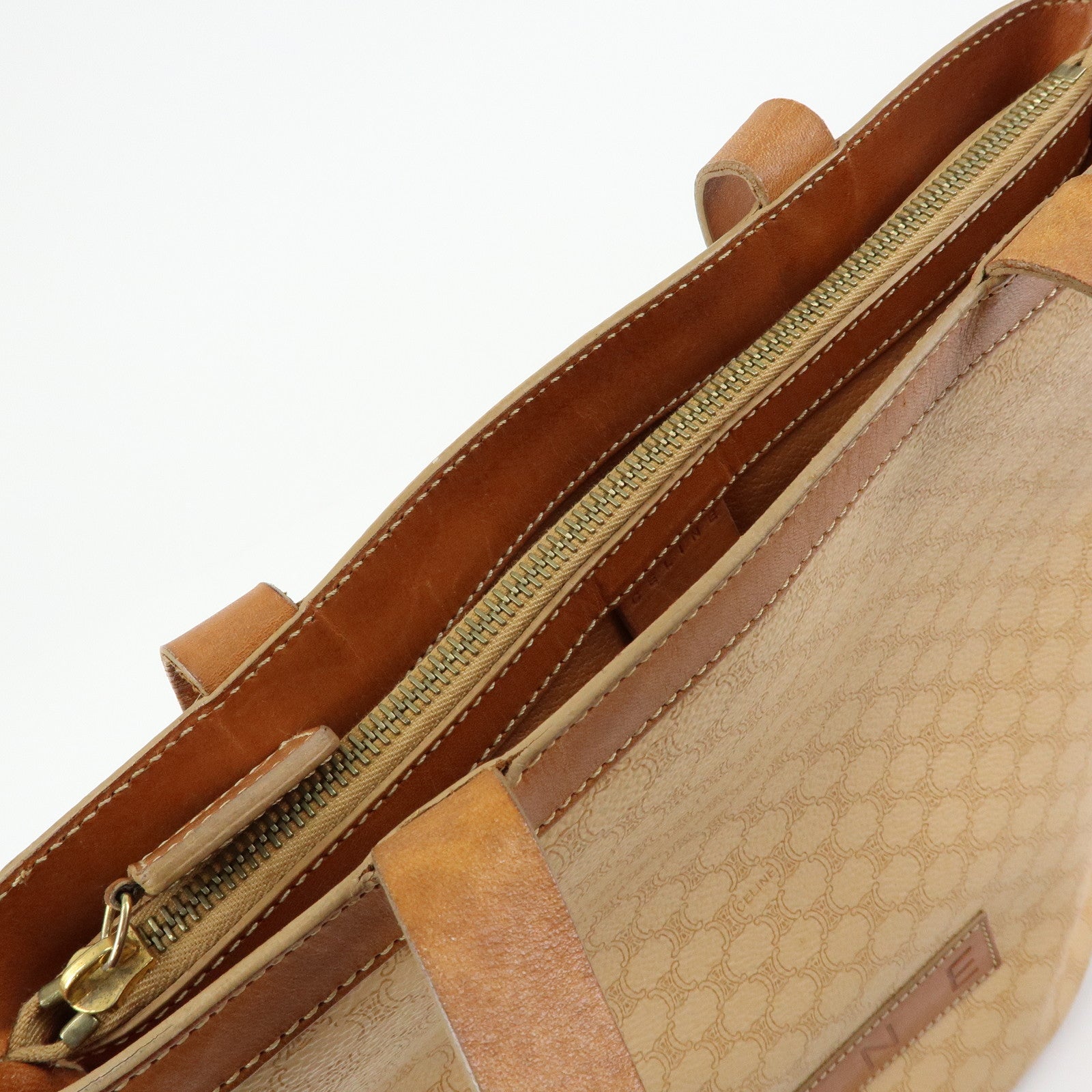 CELINE Macadam PVC Leather Tote Bag Shoulder Bag Beige Light Brown