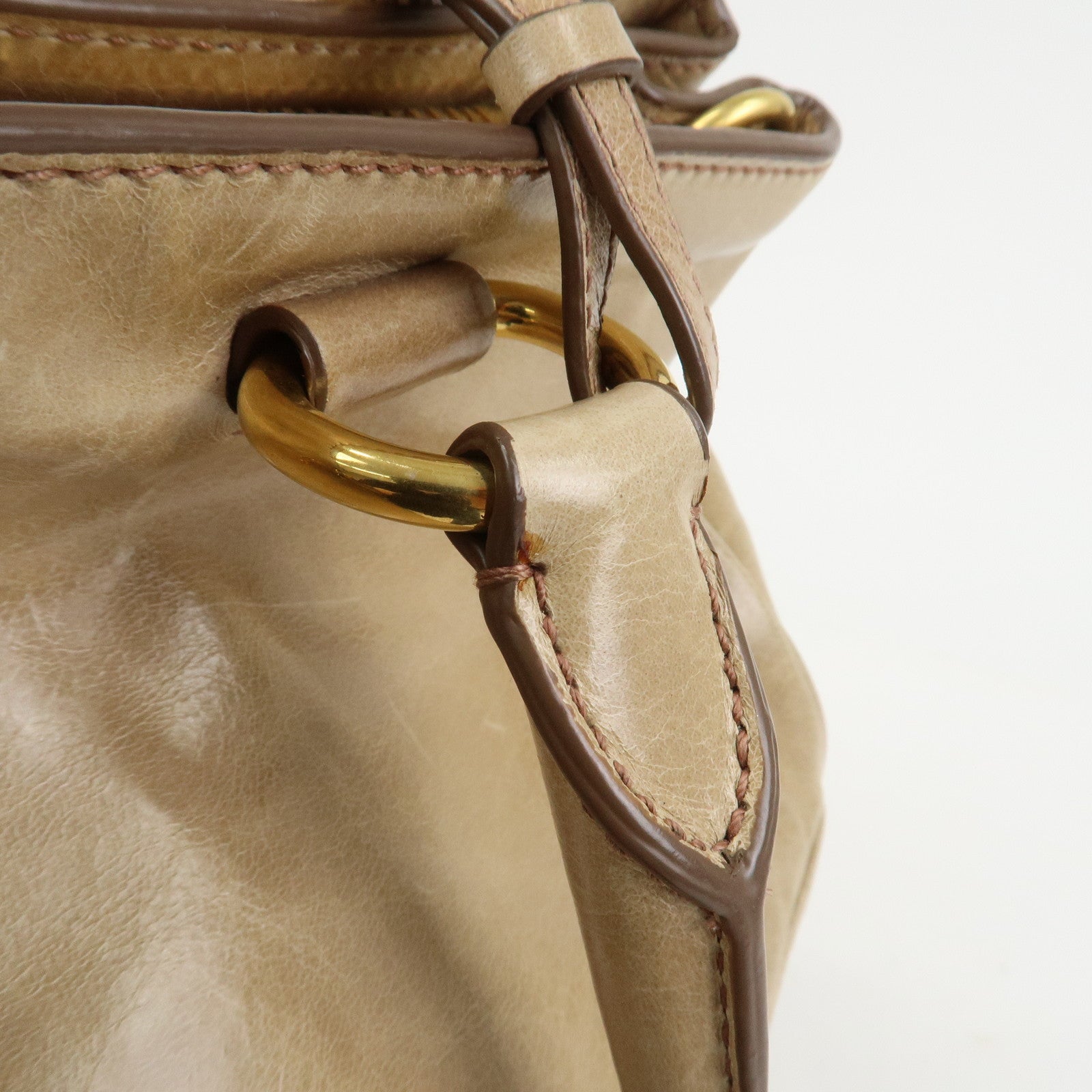 PRADA Logo Leather 2Way Bag Hand Bag Shoulder Bag Beige BN2323