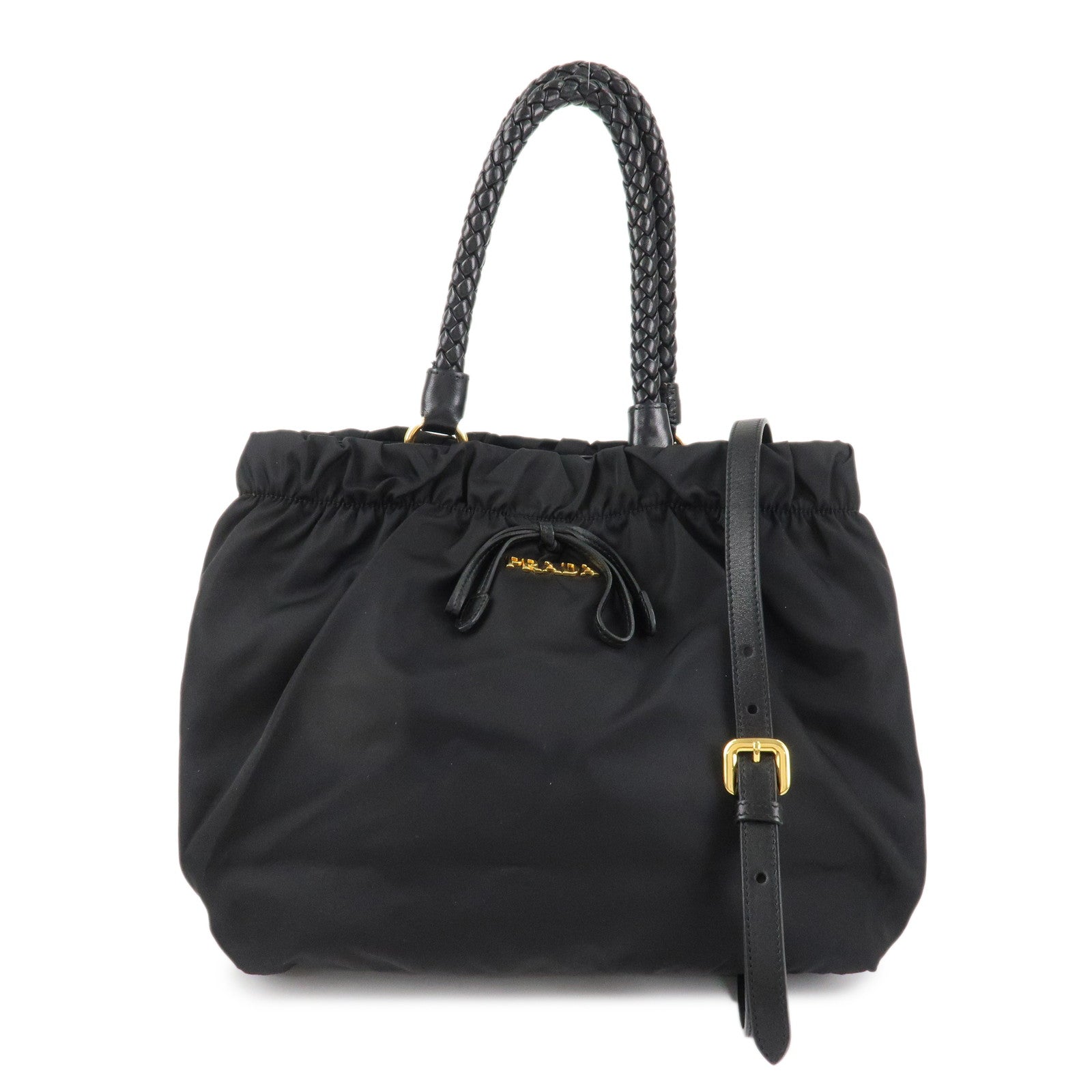 PRADA Logo Nylon Leather 2Way Bag Shoulder Bag Hand Bag Black BN1970 Used