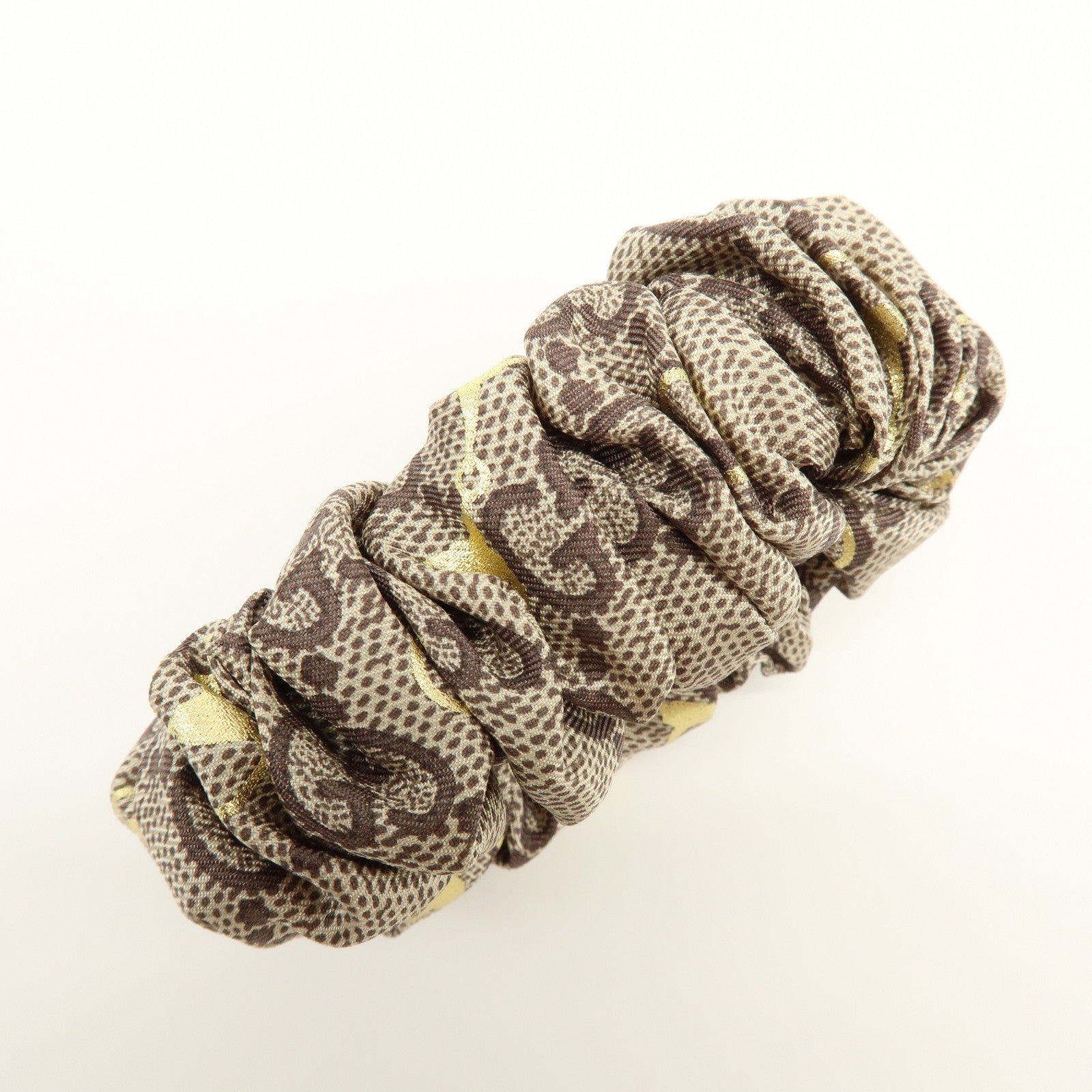 GUCCI Horsebit Silk 100% Scrunchie Hair Accessory Gray Beige Brown