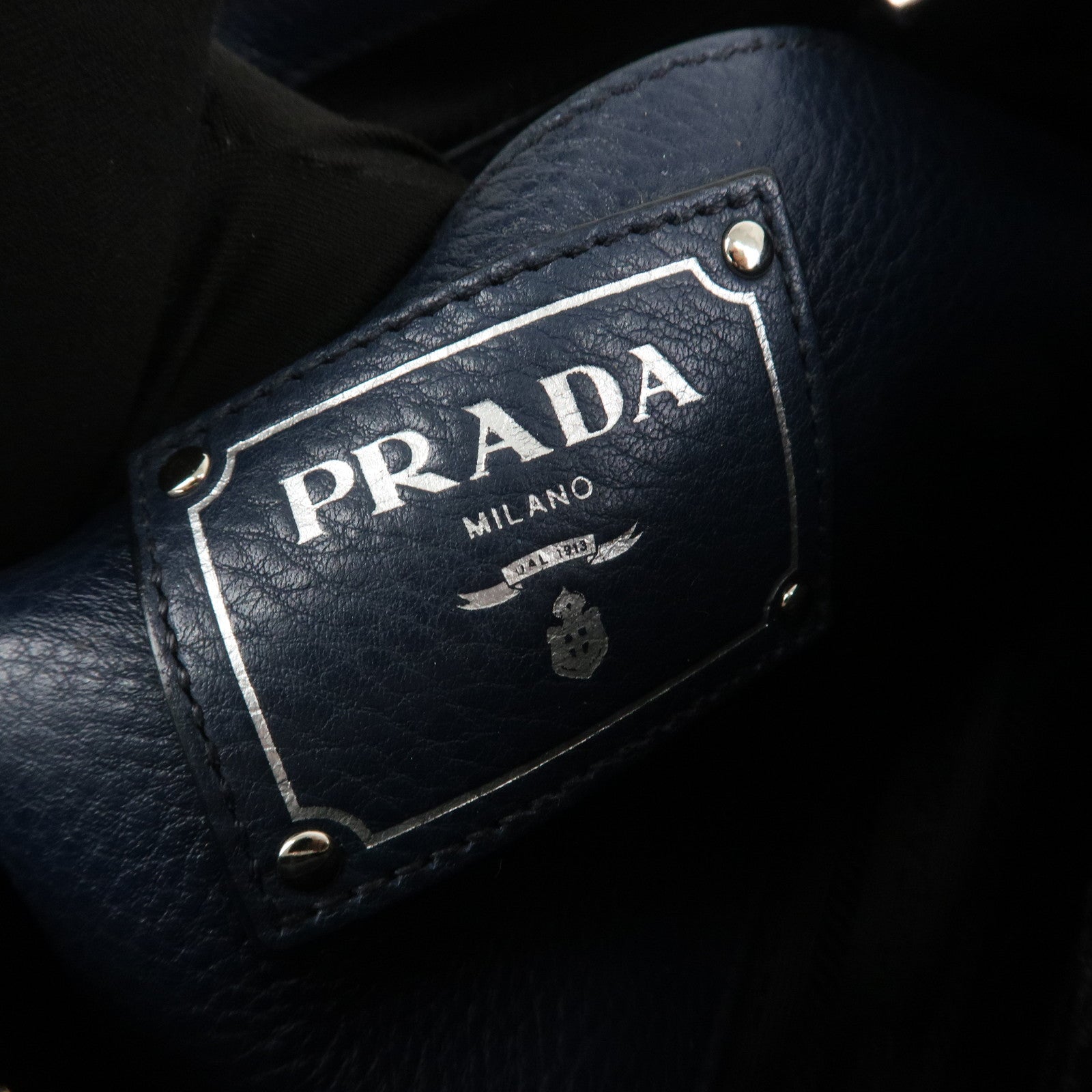 PRADA Logo Leather Vitello Phenix 2WAY Bag Hand Bag Navy 1BB022
