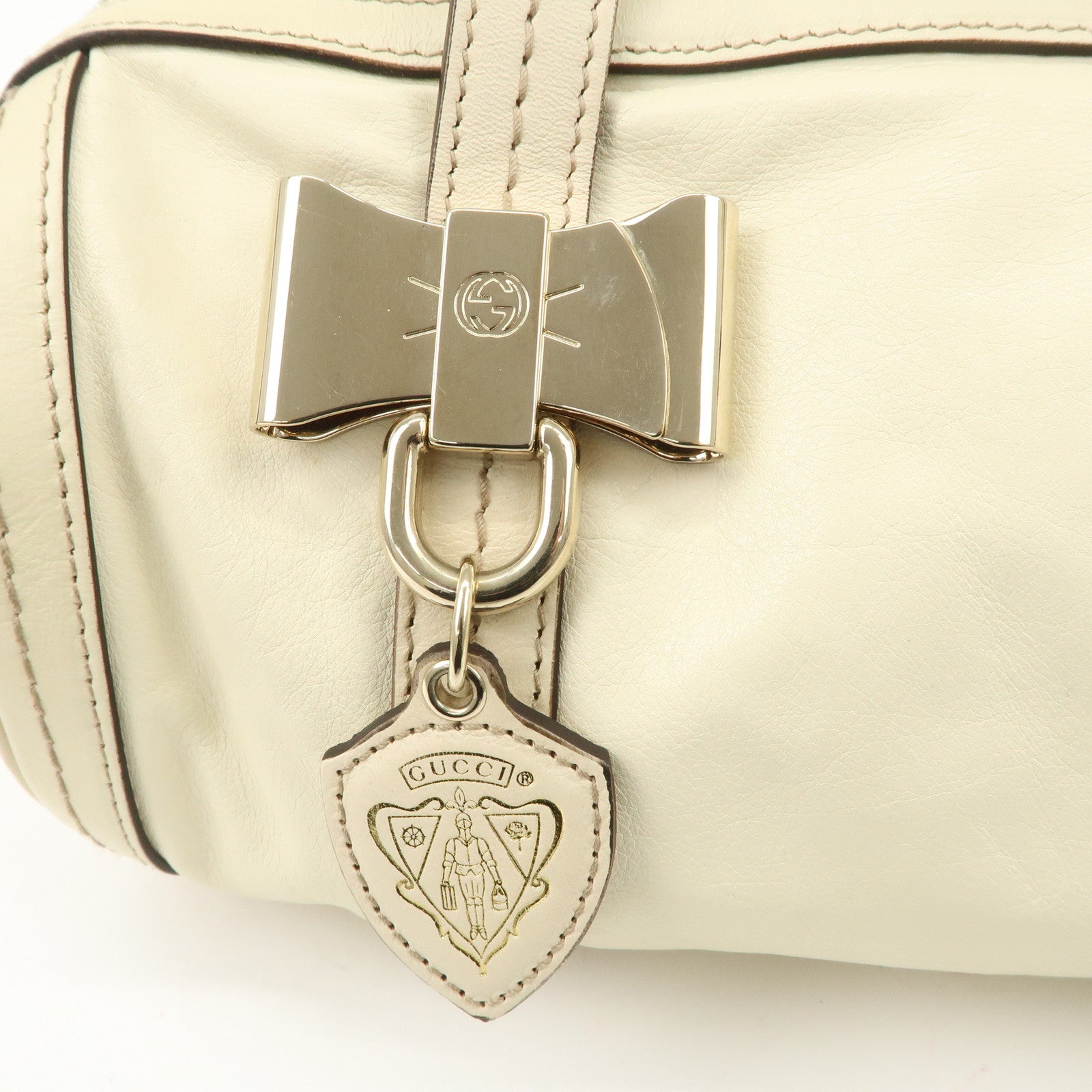 GUCCI Leather GG Crystal Hysteria Boston Bag Hand Bag Ecru 181485