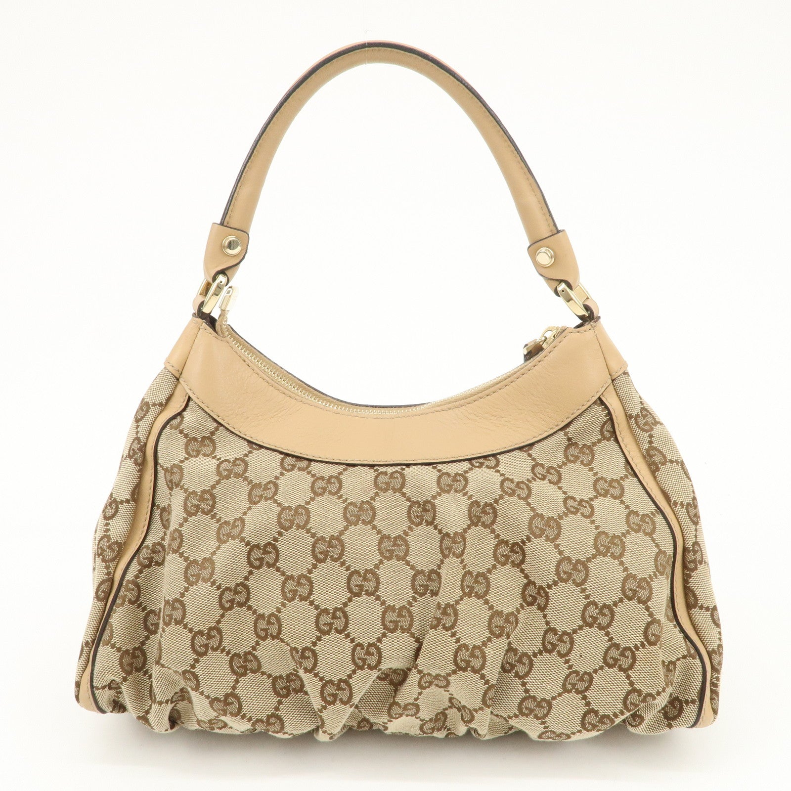 GUCCI Abbey GG Canvas Leather Shoulder Bag Beige 190525 Used