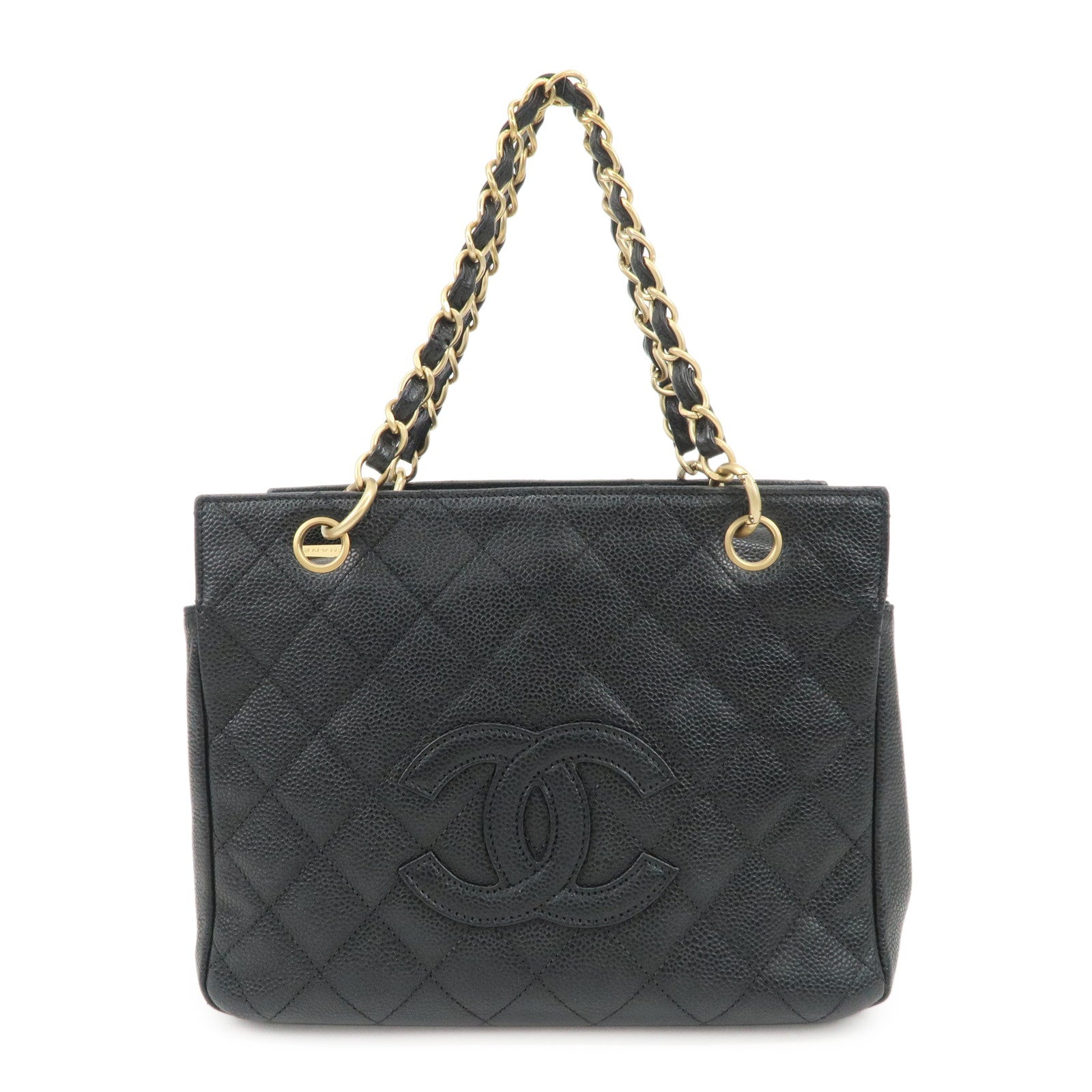 CHANEL COCO Mark Matelasse Caviarskin Chain Tote Bag Black Used