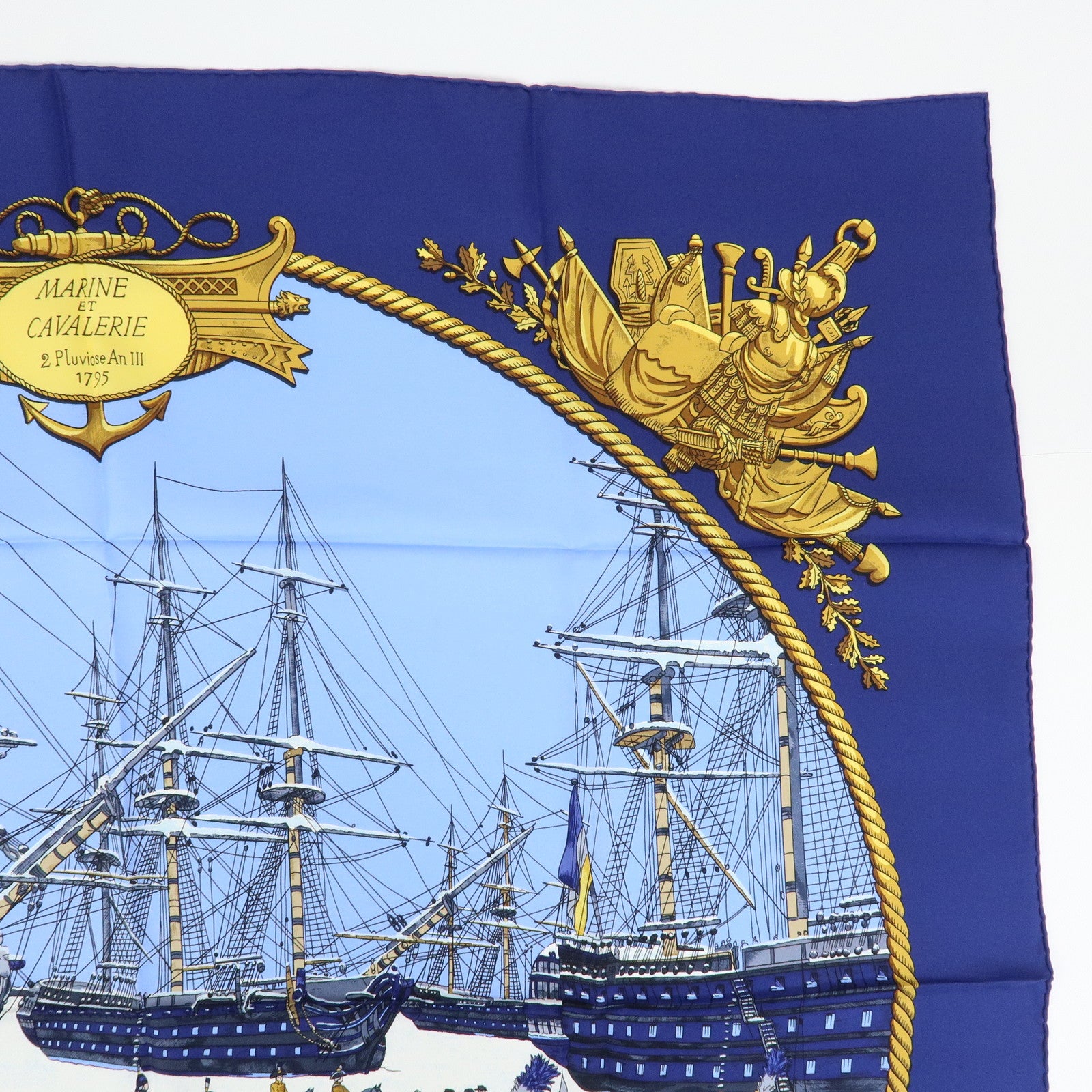 HERMES Carre 90 Silk 100% MARINE ET CAVALERIE Scarf