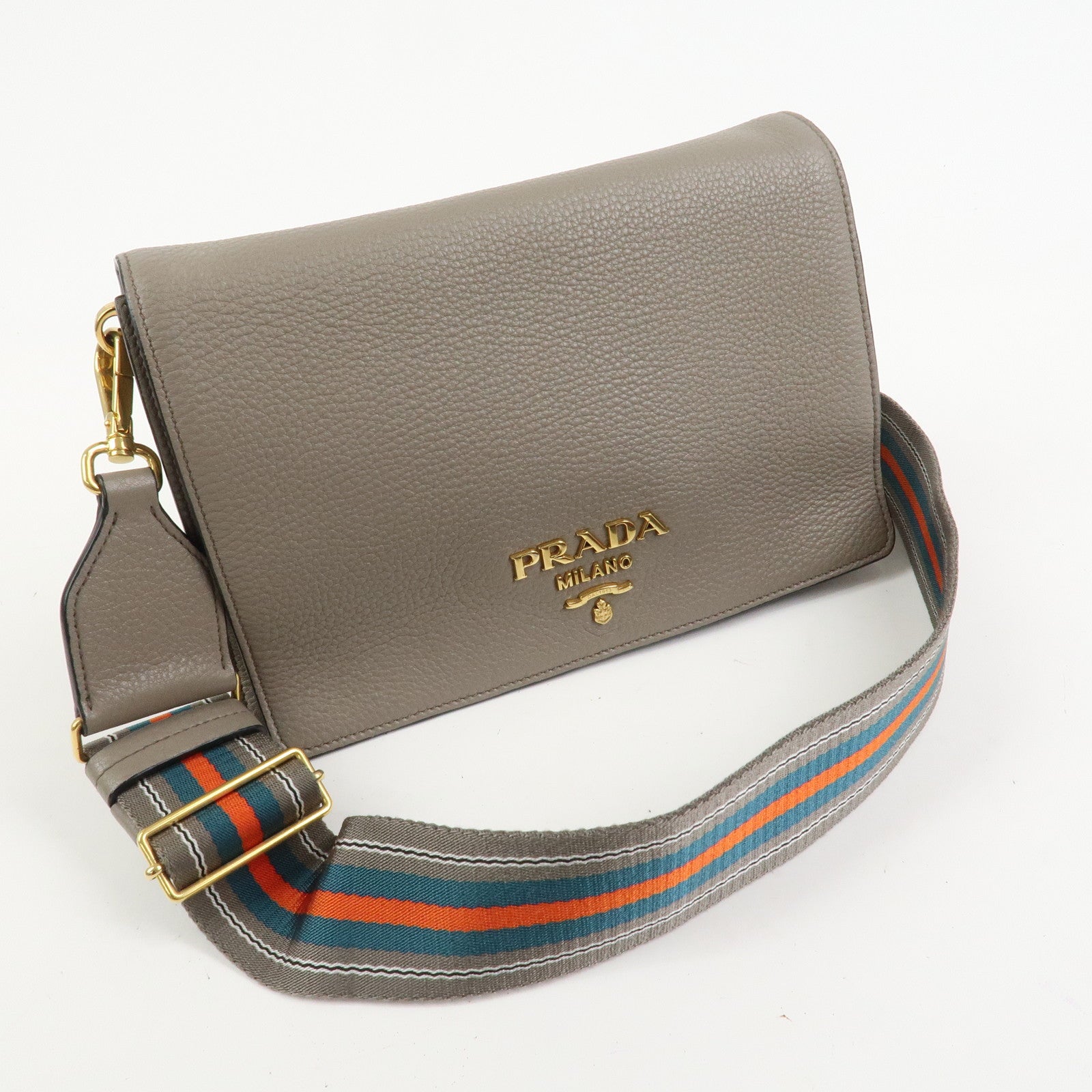 PRADA Leather Shoulder Bag Crossbody Bag Gray 1BH031