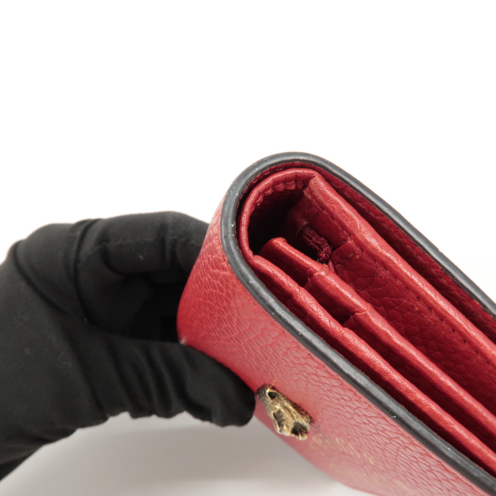 GUCCI Animalier Leather Bi-fold Compact Wallet Red 453169 Used