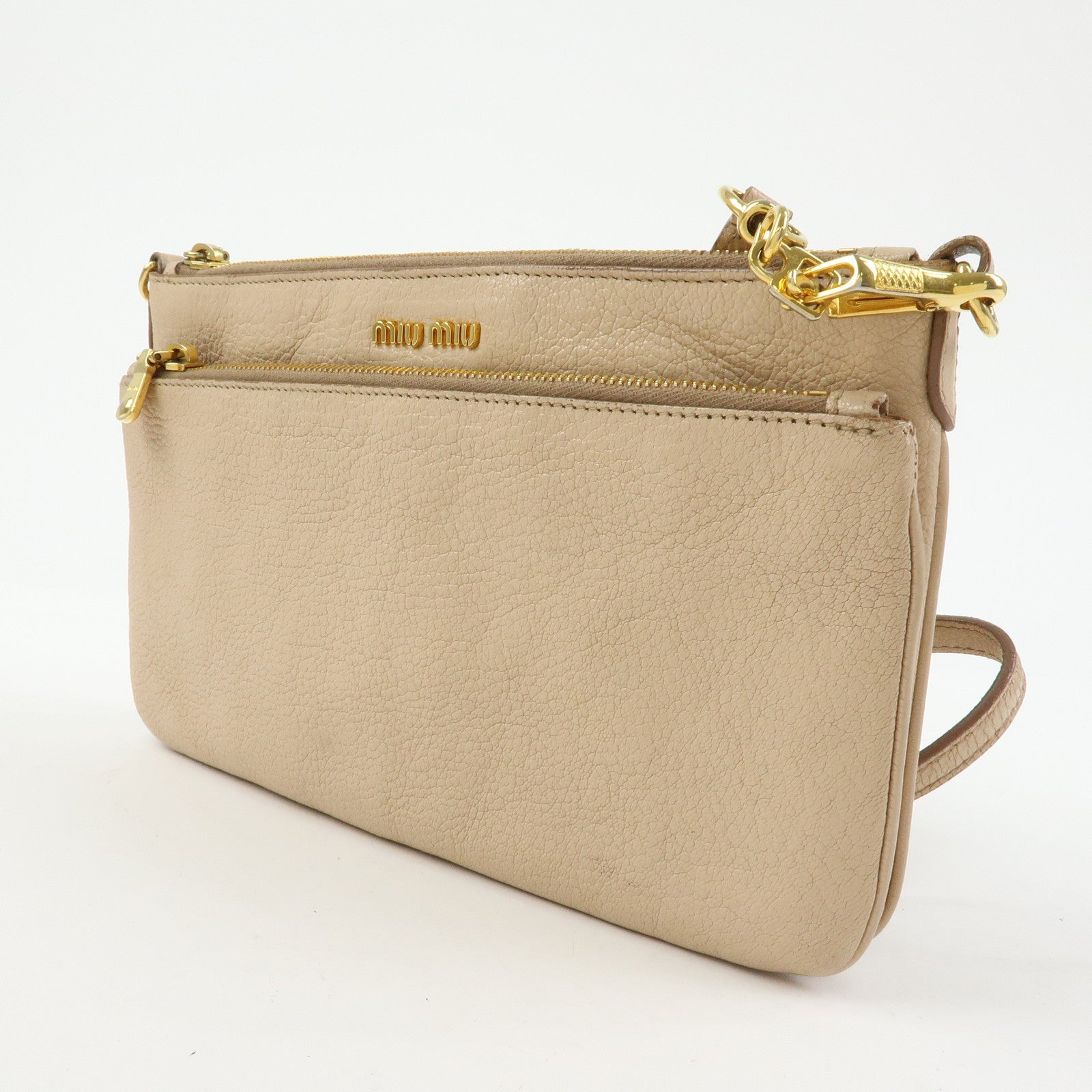 MIU MIU MADRAS Leather Shoulder Bag Crossbody Bag Beige RP0369