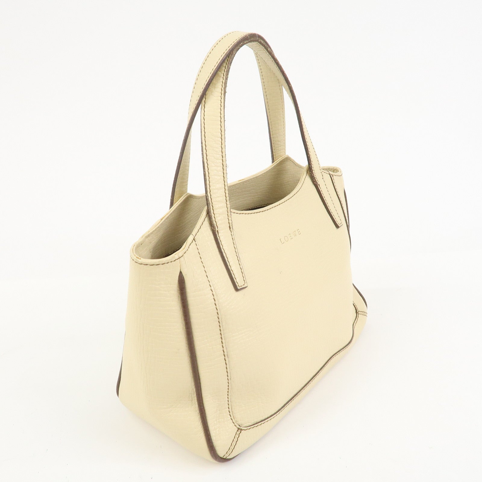 LOEWE Logo Leather Hand Bag Ivory
