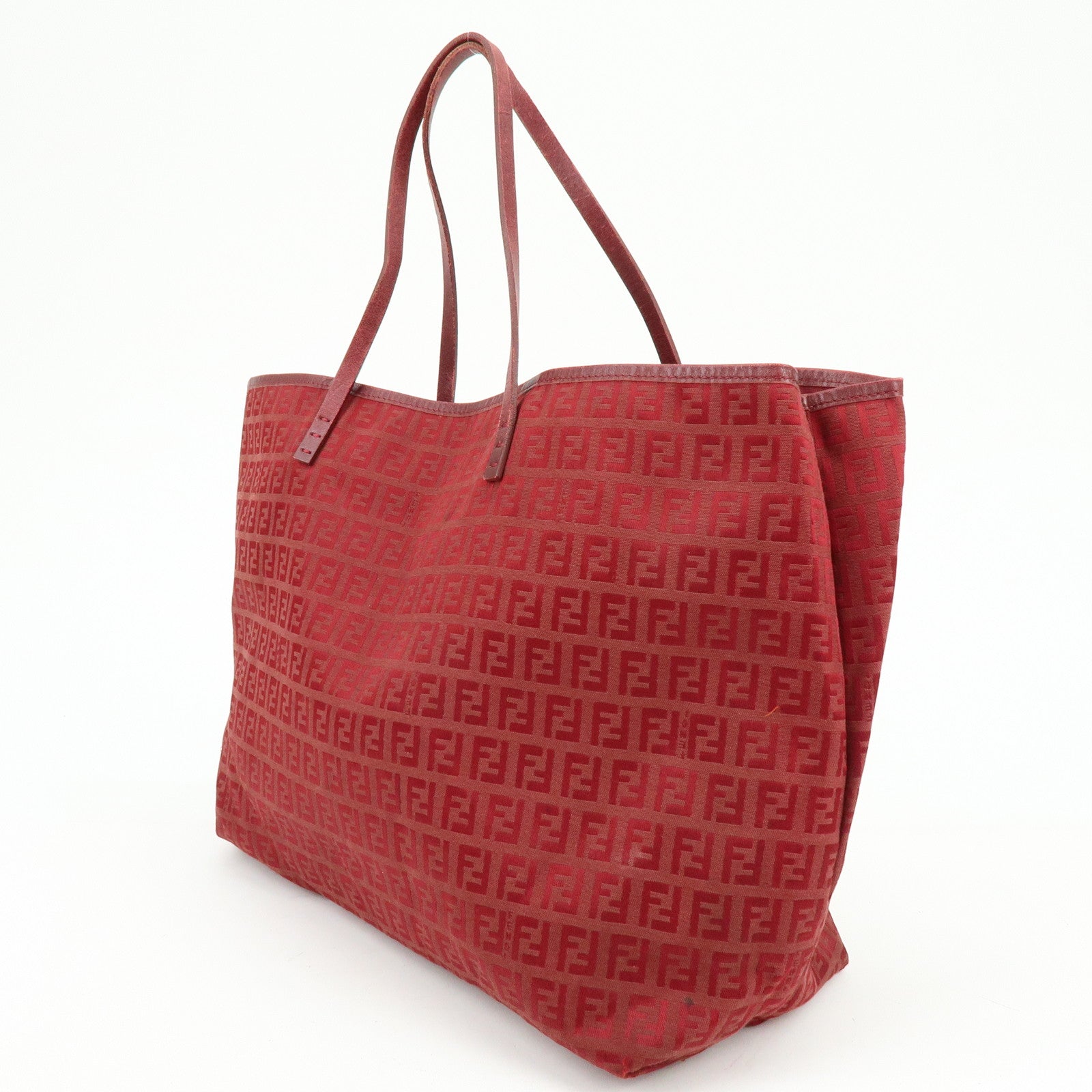 FENDI Zucchino Canvas Leather Tote Bag Shoulder Bag Red 8BH005