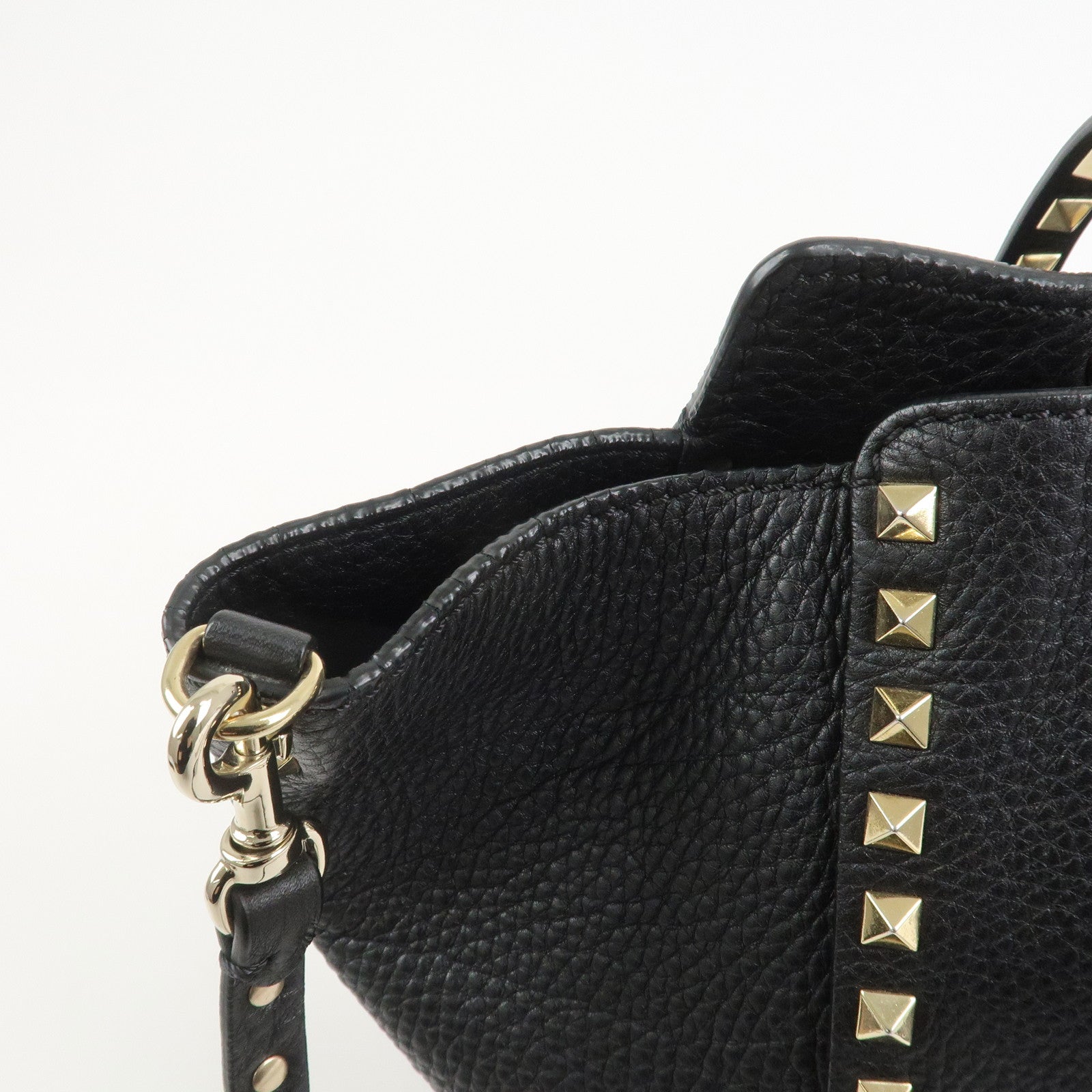 VALENTINO Rockstud Leather Tote Bag Hand Bag Shoulder Bag Black