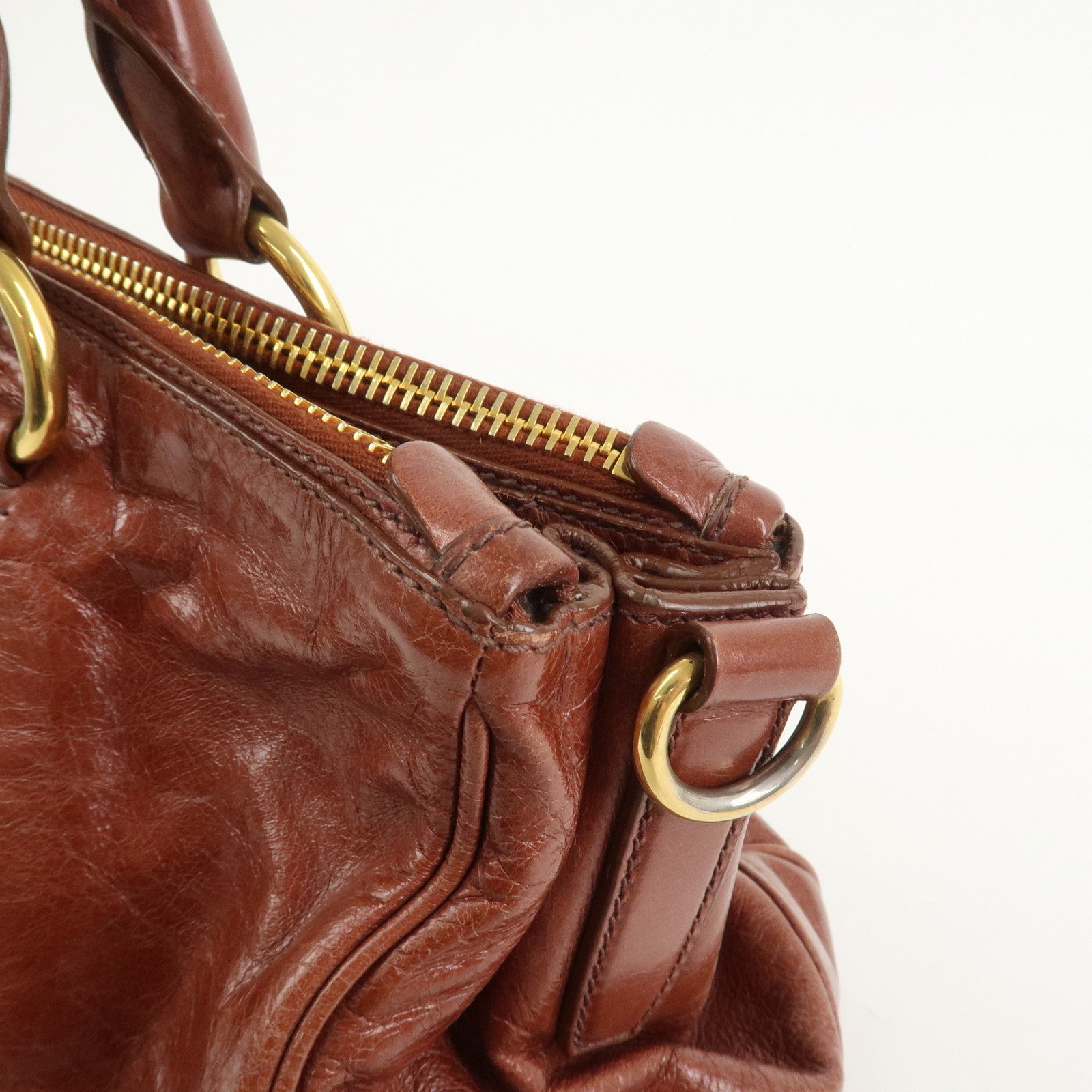 PRADA Logo Leather 2Way Hand Bag Shoulder Bag Brown BN2324