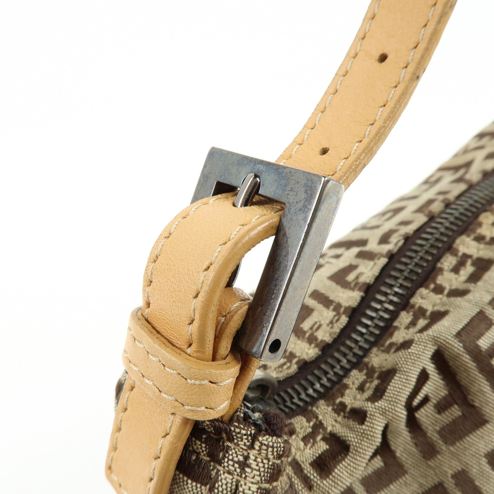 FENDI Zucchino Canvas Leather Hand Bag Beige 8N0005