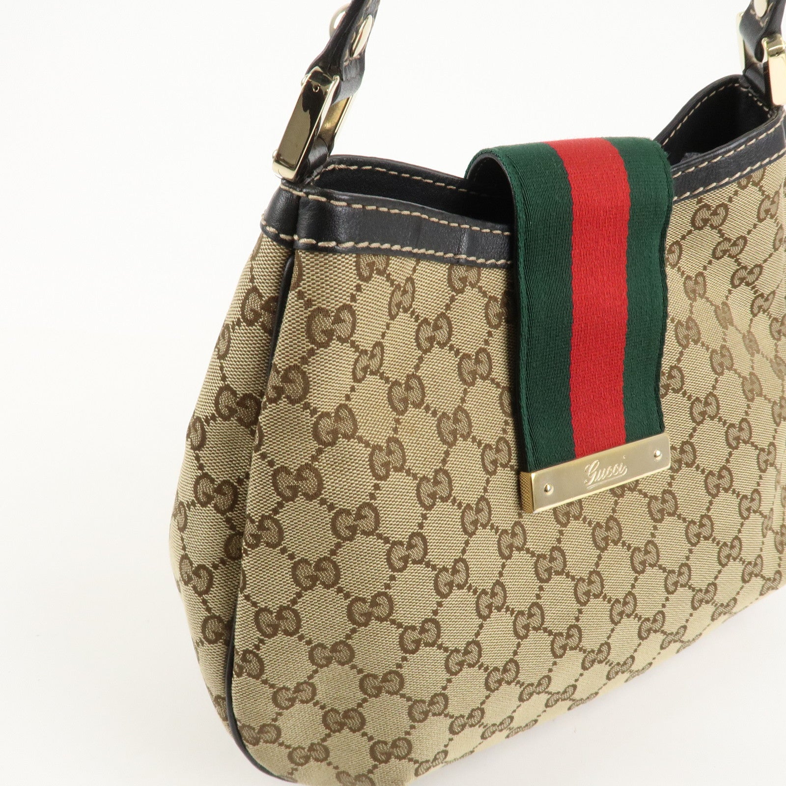 GUCCI Sherry Line GG Canvas Leather Shoulder Bag Beige 233608 Used