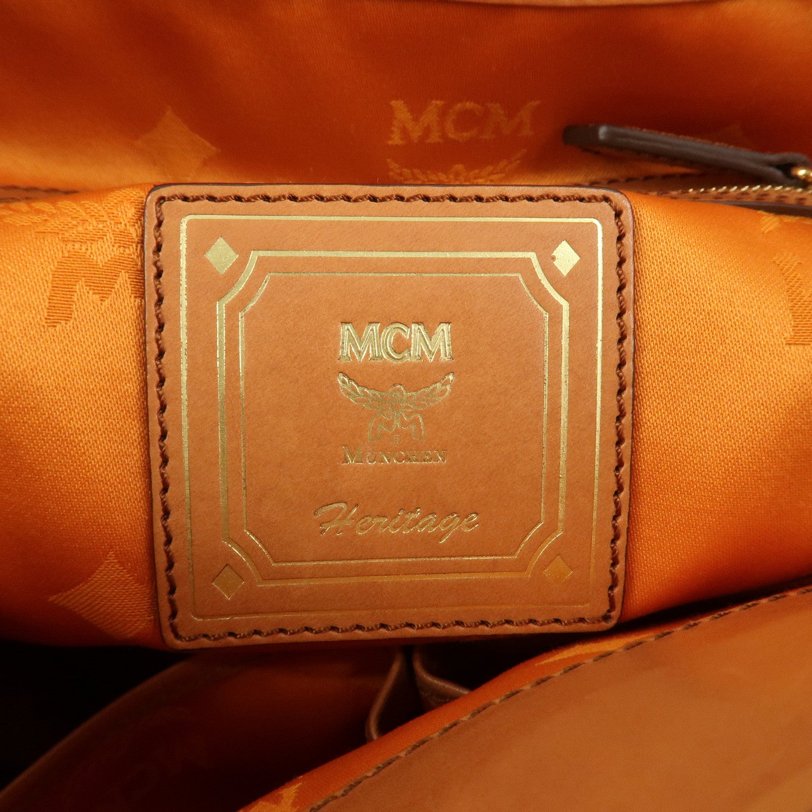 MCM Visetos Leather Bucket Bag Shoulder Bag Drawstring Brown