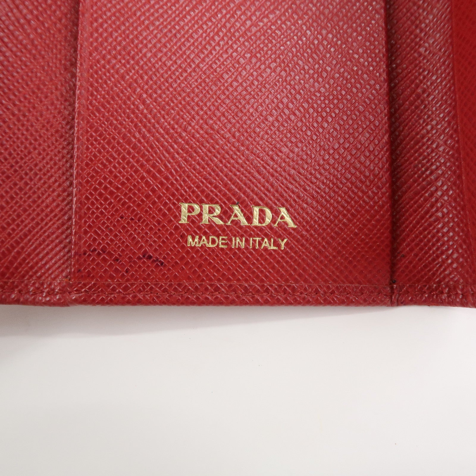 PRADA Logo Saffiano Leather Ribbon 6 Rings Key Case Red 1PG222