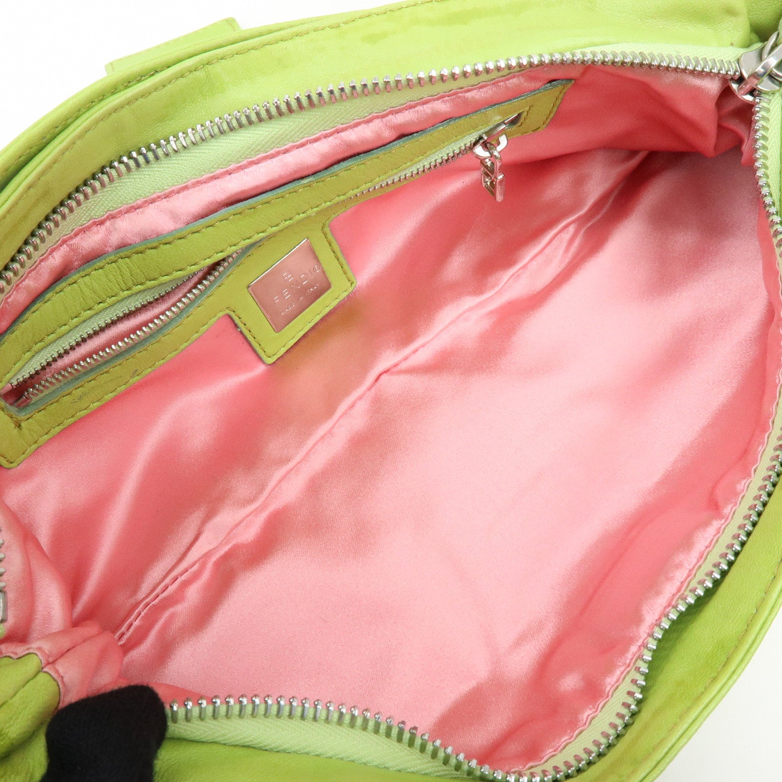 FENDI Leather Shoulder Bag Crossbody Bag Light Green 26685