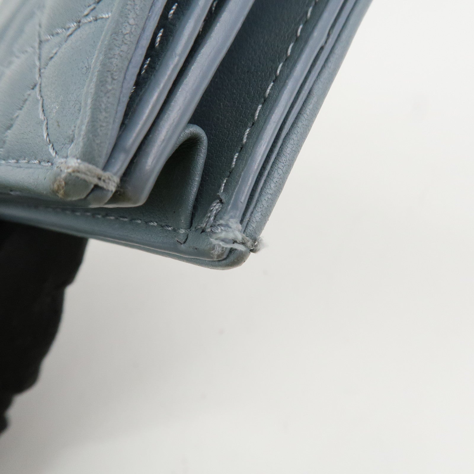 Christian Dior Cannage Leather Gardenia Wallet Gold Charm Blue Used