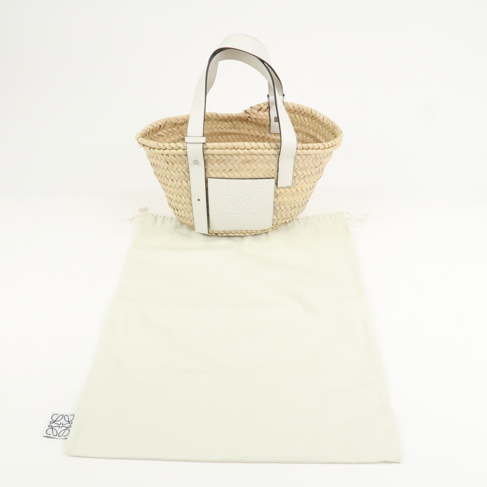LOEWE Anagram Raffia Leather Small Basket Bag Hand Bag Natural
