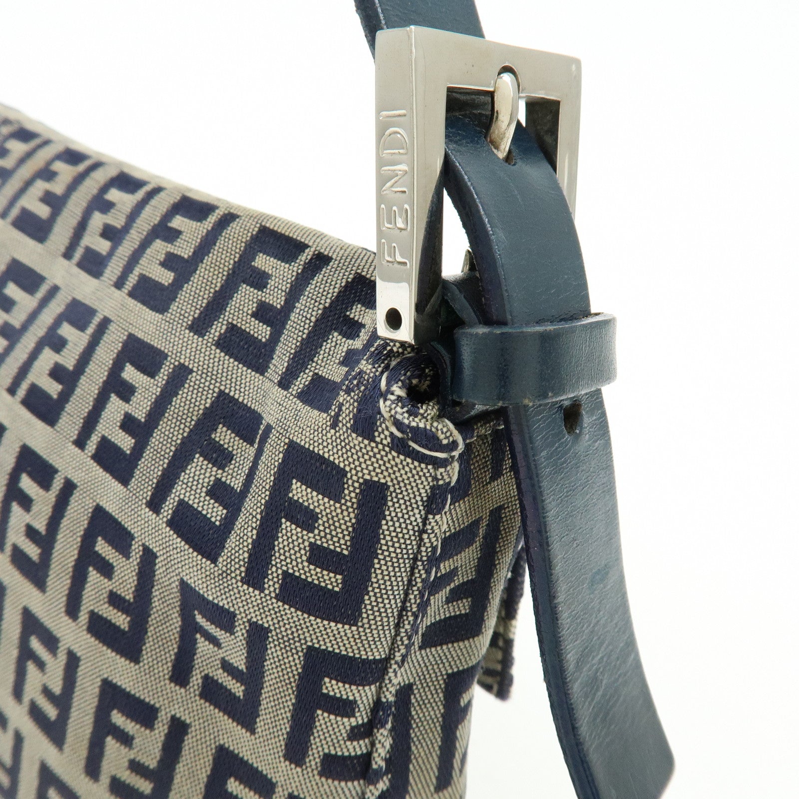 FENDI Mamma Baguette Zucchino Canvas Leather Shoulder Bag 26424