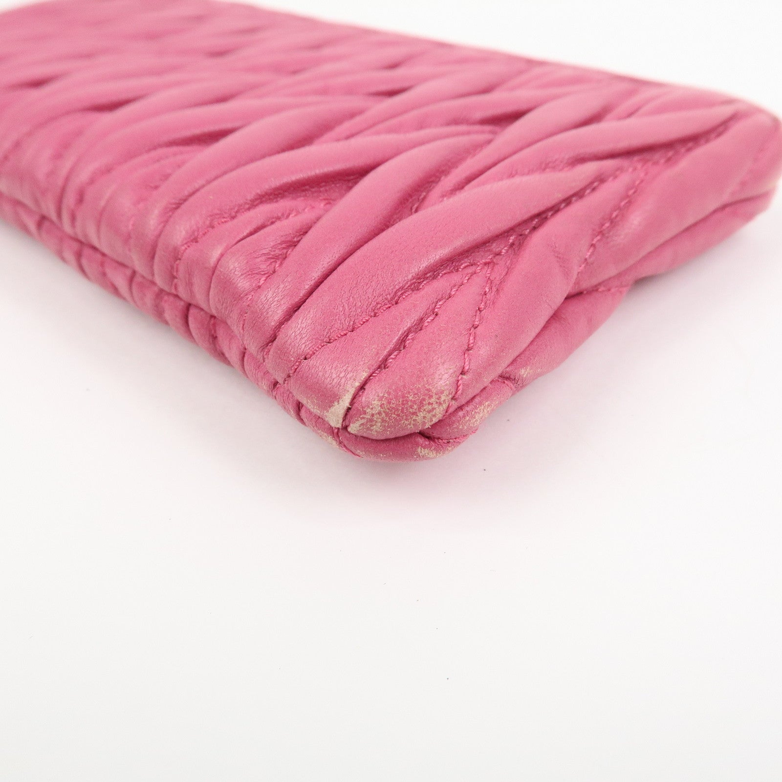 MIU MIU Matelasse Logo Leather Cosmetic Accessory Pouch Pink 5MB003