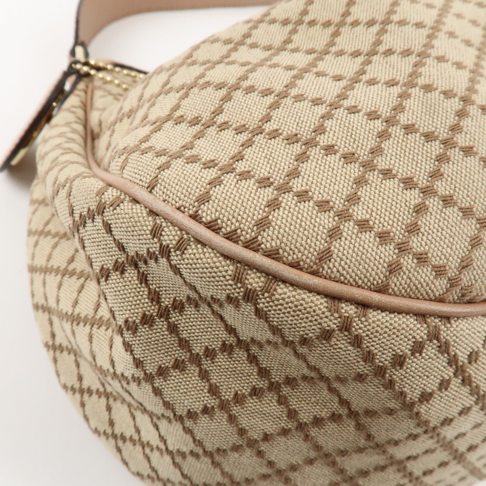 GUCCI Sukey Canvas Leather Shoulder Bag Beige Pink Gold HDW 232955 Used