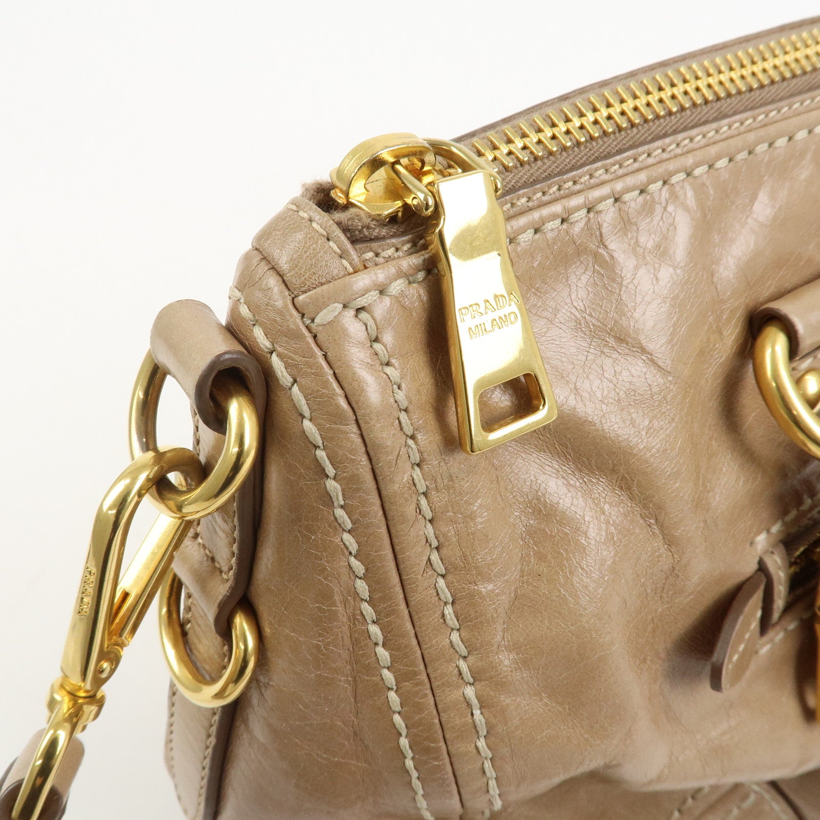 PRADA Leather 2Way Bag Hand Bag Shoulder Bag Light Brown BL0727