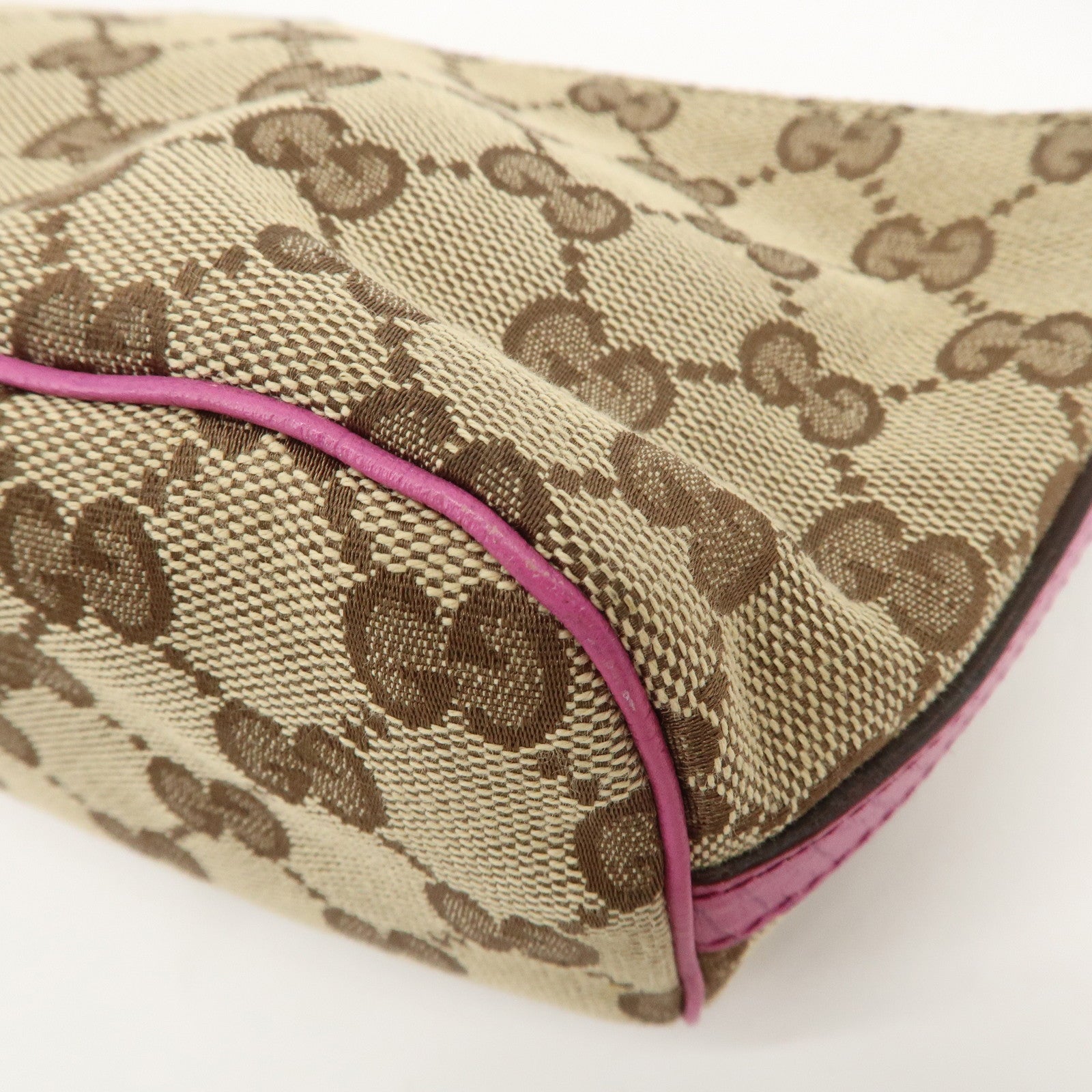 GUCCI Boat Bag Sherry GG Canvas Leather Hand Bag Pouch Brown 141809