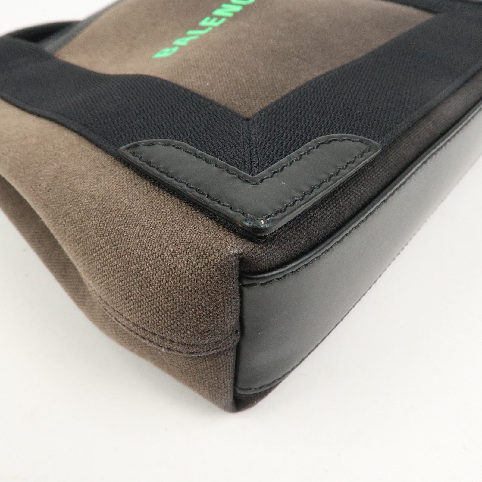 BALENCIAGA Canvas Leather Navy Cabas XS Hand Bag Brown 390346