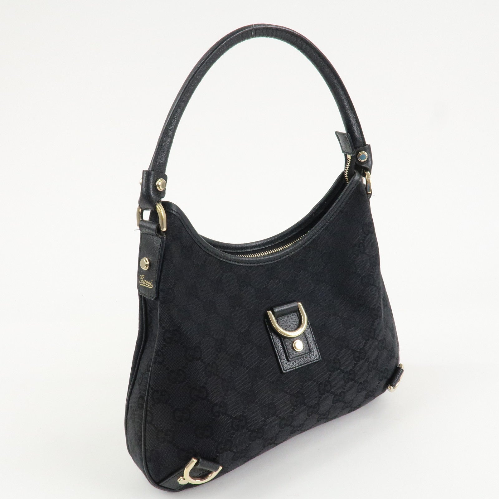 GUCCI Abbey GG Canvas Leather Shoulder Bag Black 130738 Used