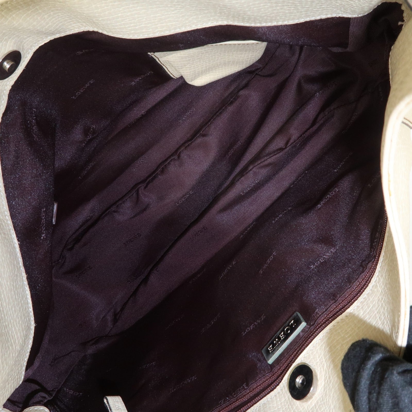 LOEWE Logo Leather Shoulder Bag Hand Bag Ivory