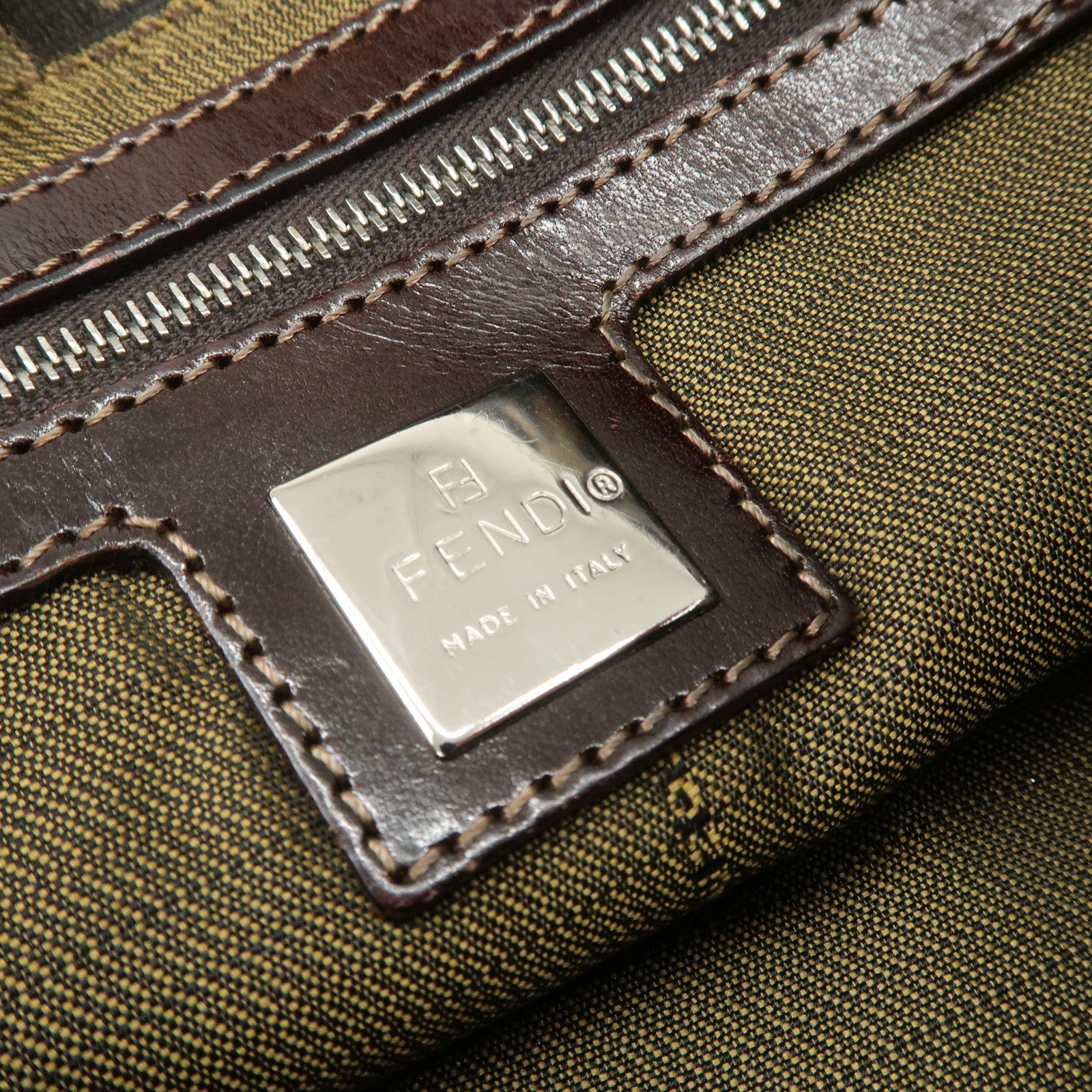 FENDI Zucca Canvas Leather Shoulder Bag Hand Bag Brown 26640