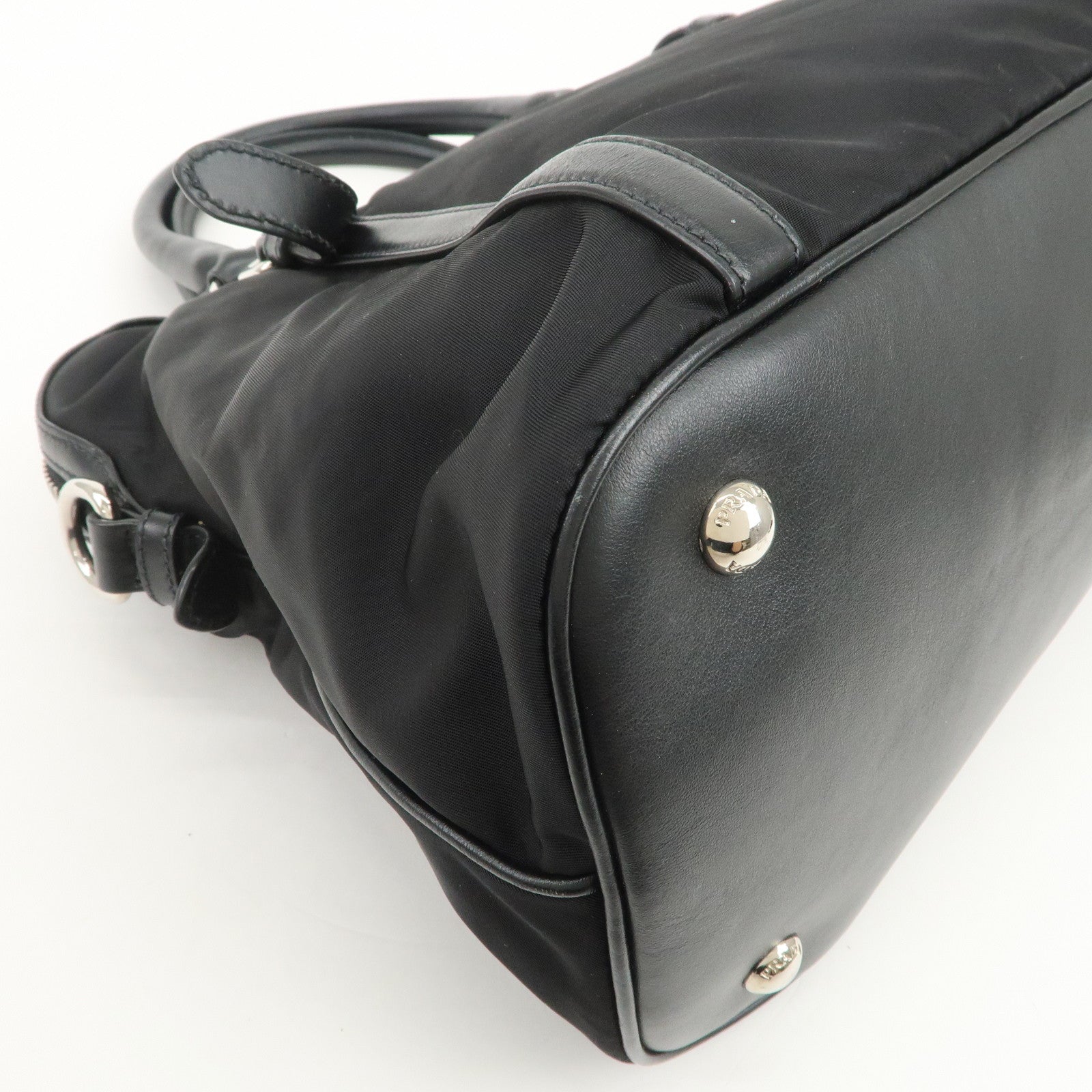 PRADA Nylon Leather 2Way Bag Hand Bag Shoulder Bag Black 1BB912