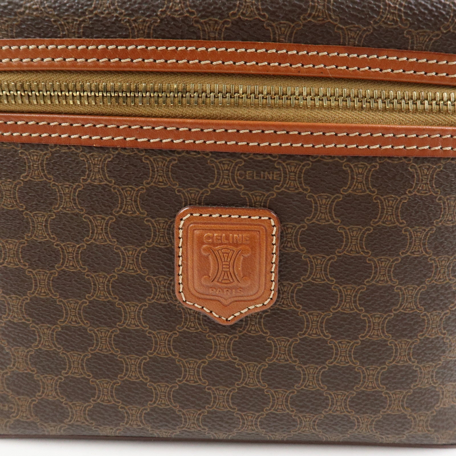 CELINE Macadam PVC Leather Vanity Bag Cosmetic Bag Hand Bag Brown