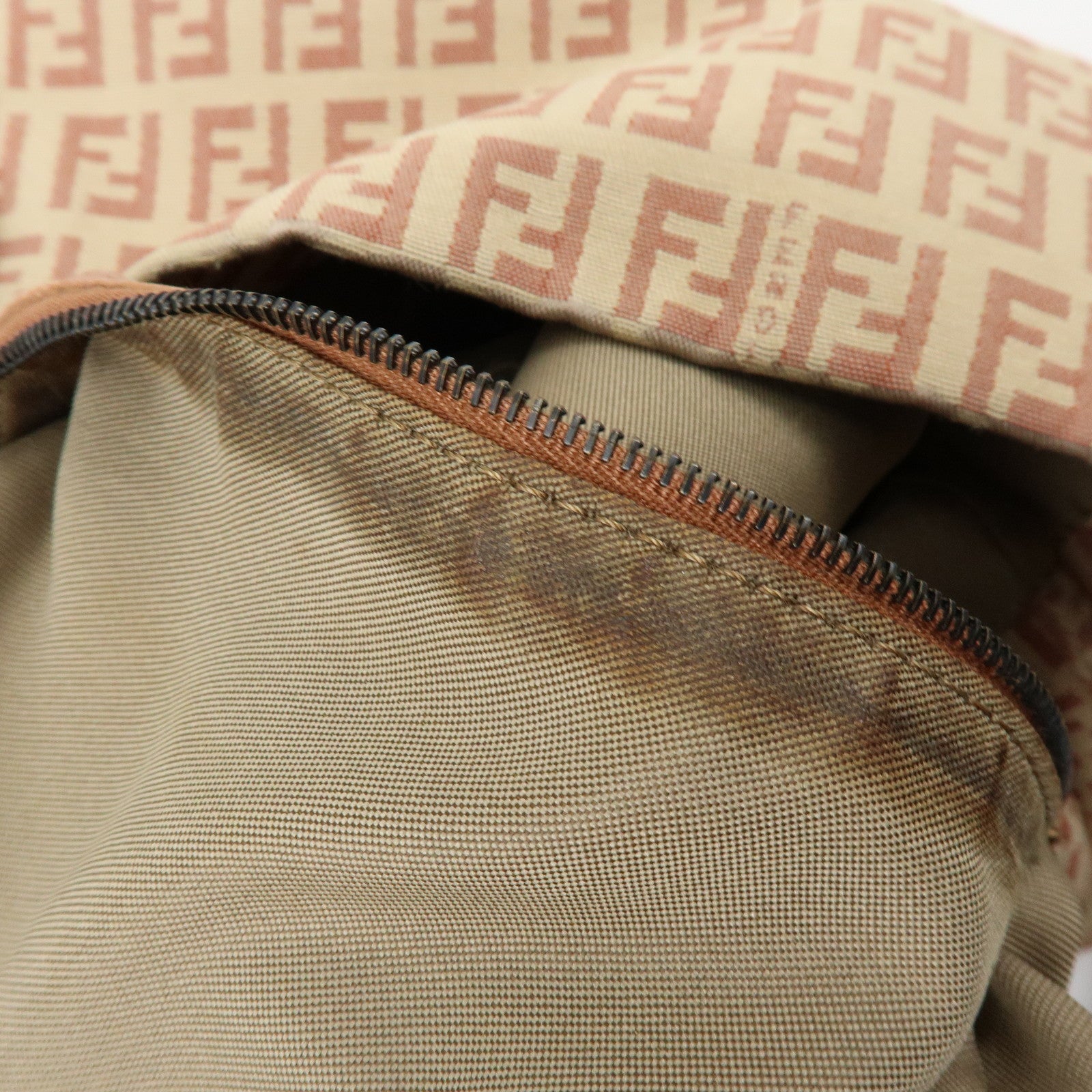 FENDI Zucchino Canvas Leather Shoulder Bag Beige Pink 8BR318