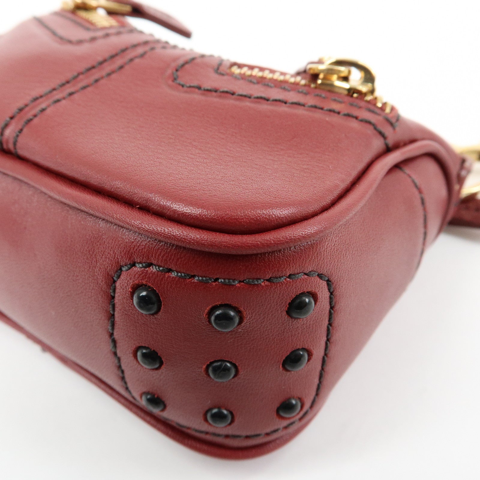 TOD’S Miky Leather Bag Charm Key Charm Key Holder Wine Red