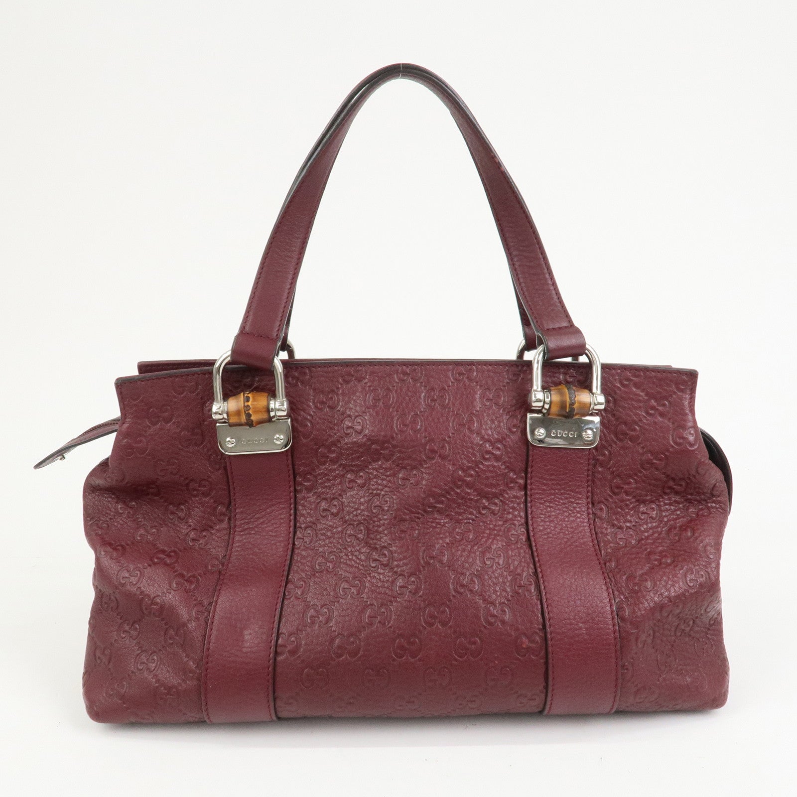 GUCCI Bamboo Guccissima Leather 2Way Bag Hand Bag Wine Red 355772