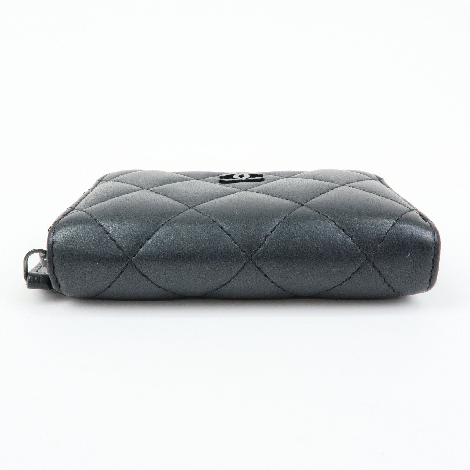 CHANEL COCO Logo Matelasse Lambskin Coin Case Card Case Black