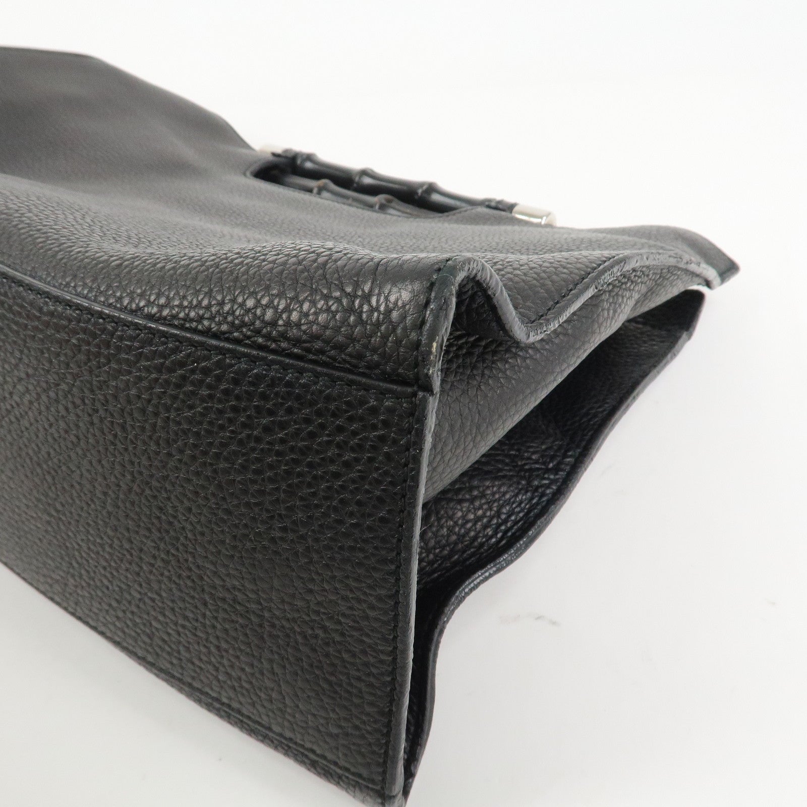 GUCCI Bamboo Leather 2WAY Bag Hand Bag Shoulder Bag Black 370829