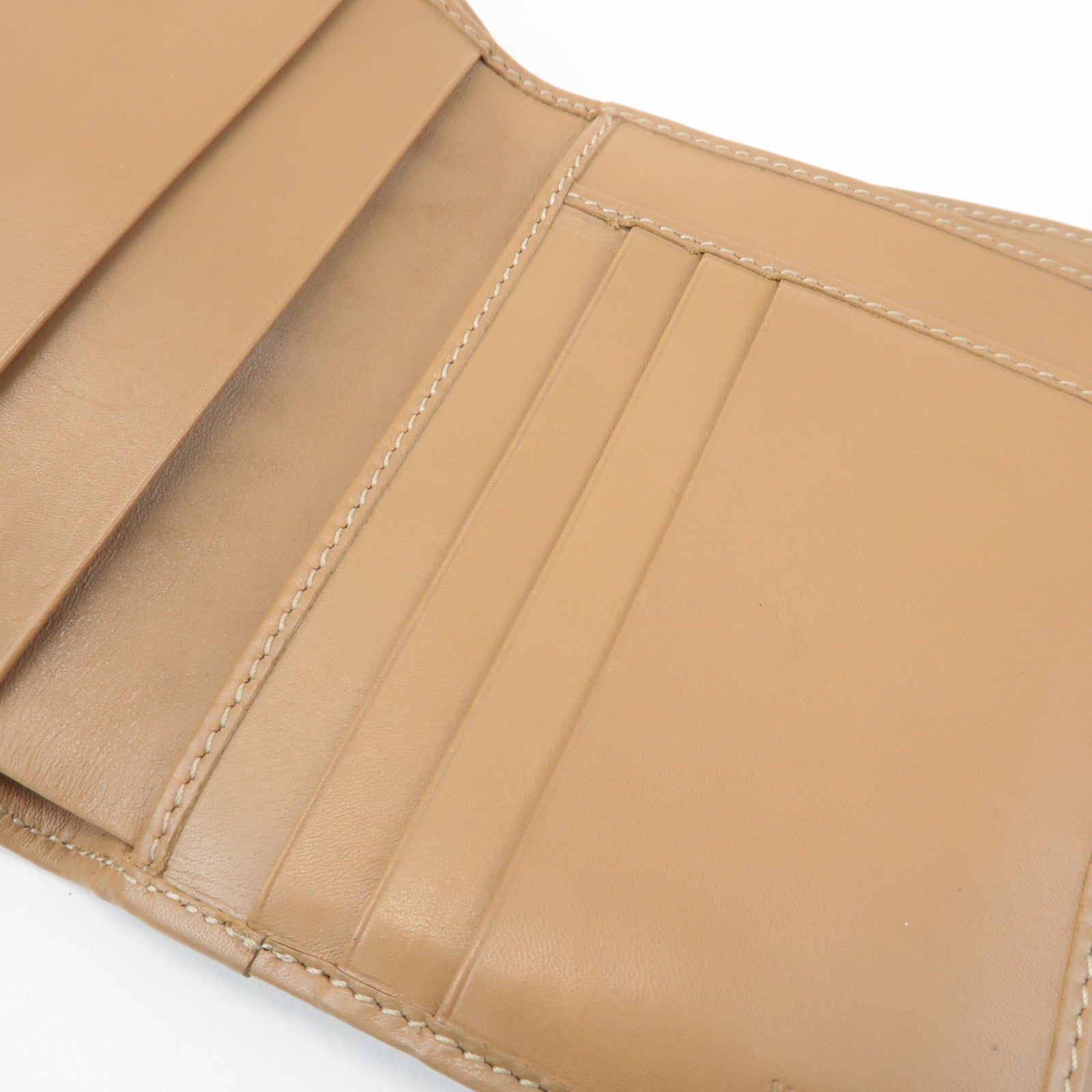 FENDI Zucca Leather Canvas Double Hook Bi Fold Wallet Beige 8M0035 Used