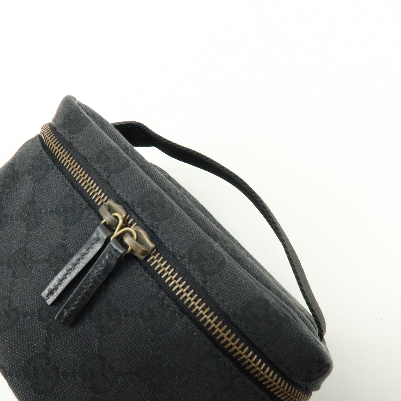 GUCCI GG Canvas Leather Vanity Case Cosmetic Pouch Black 106646