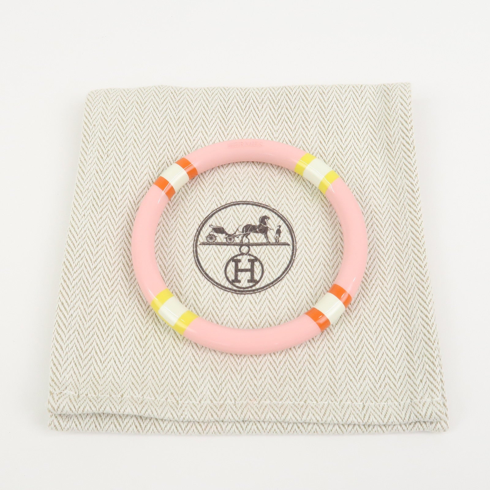 HERMES H Equipe PM Lacquered Wood Bracelet Bangle Pink