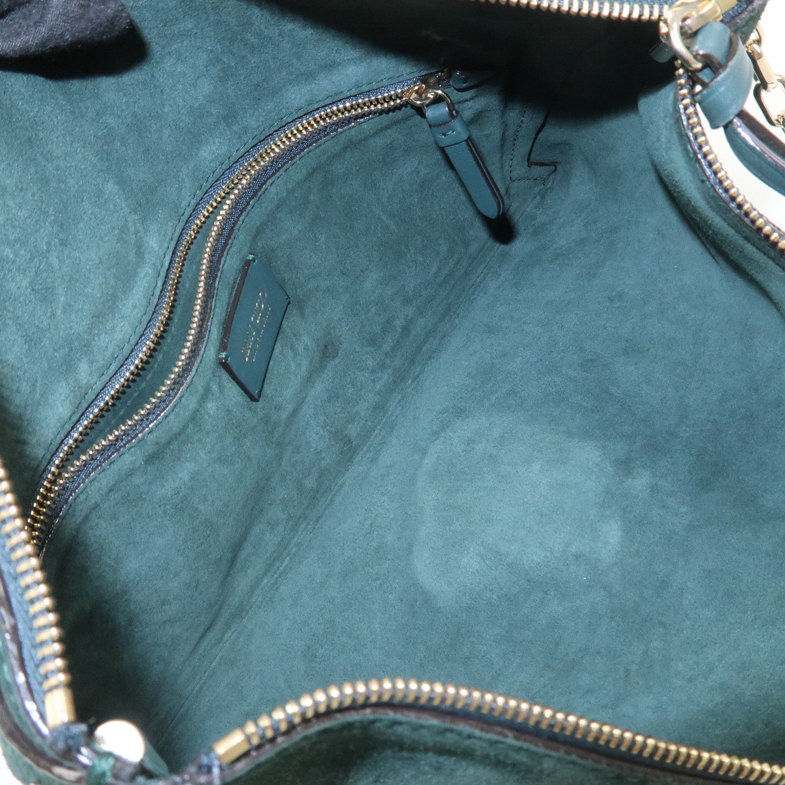 JIMMY CHOO VARENNE Suede Leather Chain Shoulder Bag Dark Green