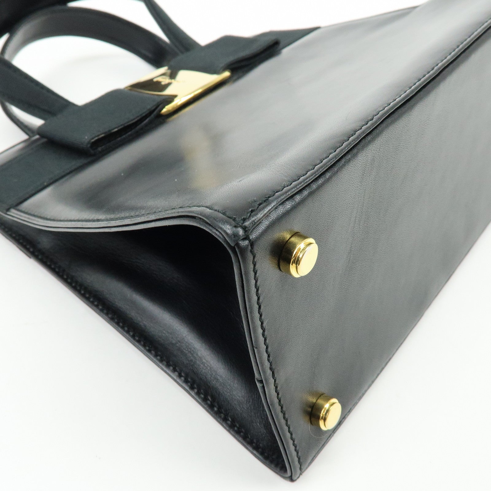 Ferragamo Vara Ribbon Leather Hand Bag Tote Bag Black