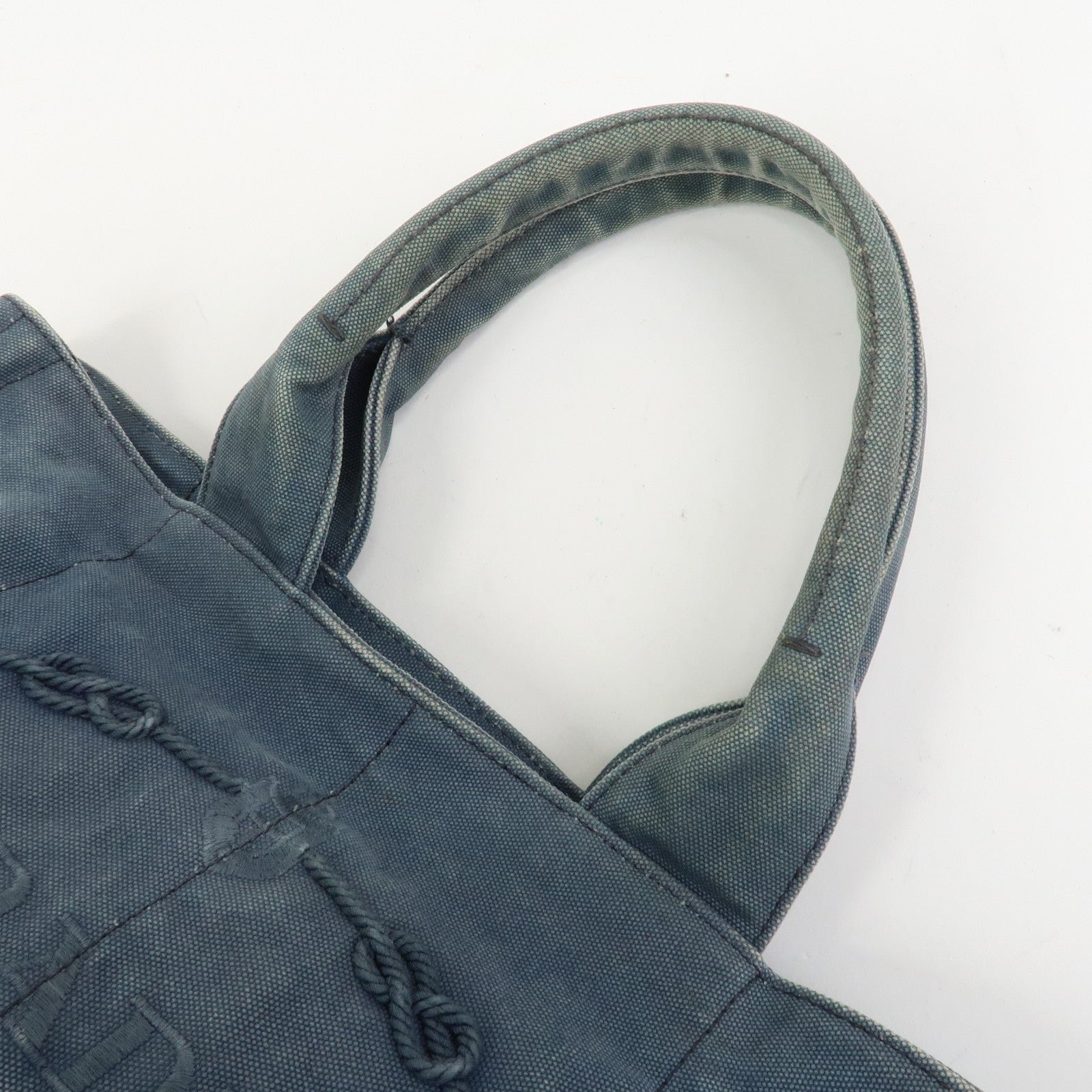 PRADA Logo Canapa Canvas Tote Bag Hand Bag Blue B1877B