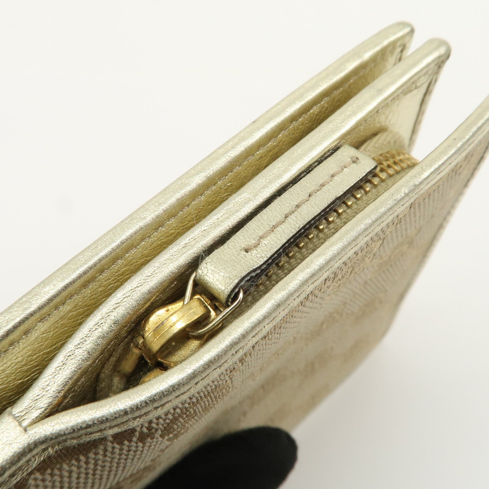 GUCCI Abbey GG Canvas Leather Bi-fold Wallet Beige Gold 154255
