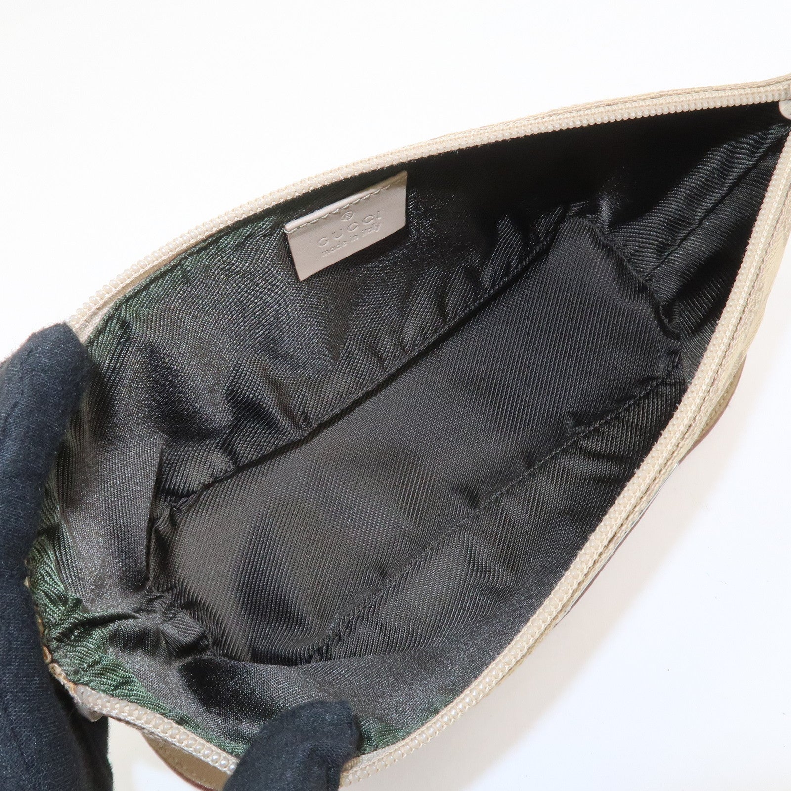 GUCCI Boat Bag GG Canvas Leather Hand Bag Pouch Beige 07198