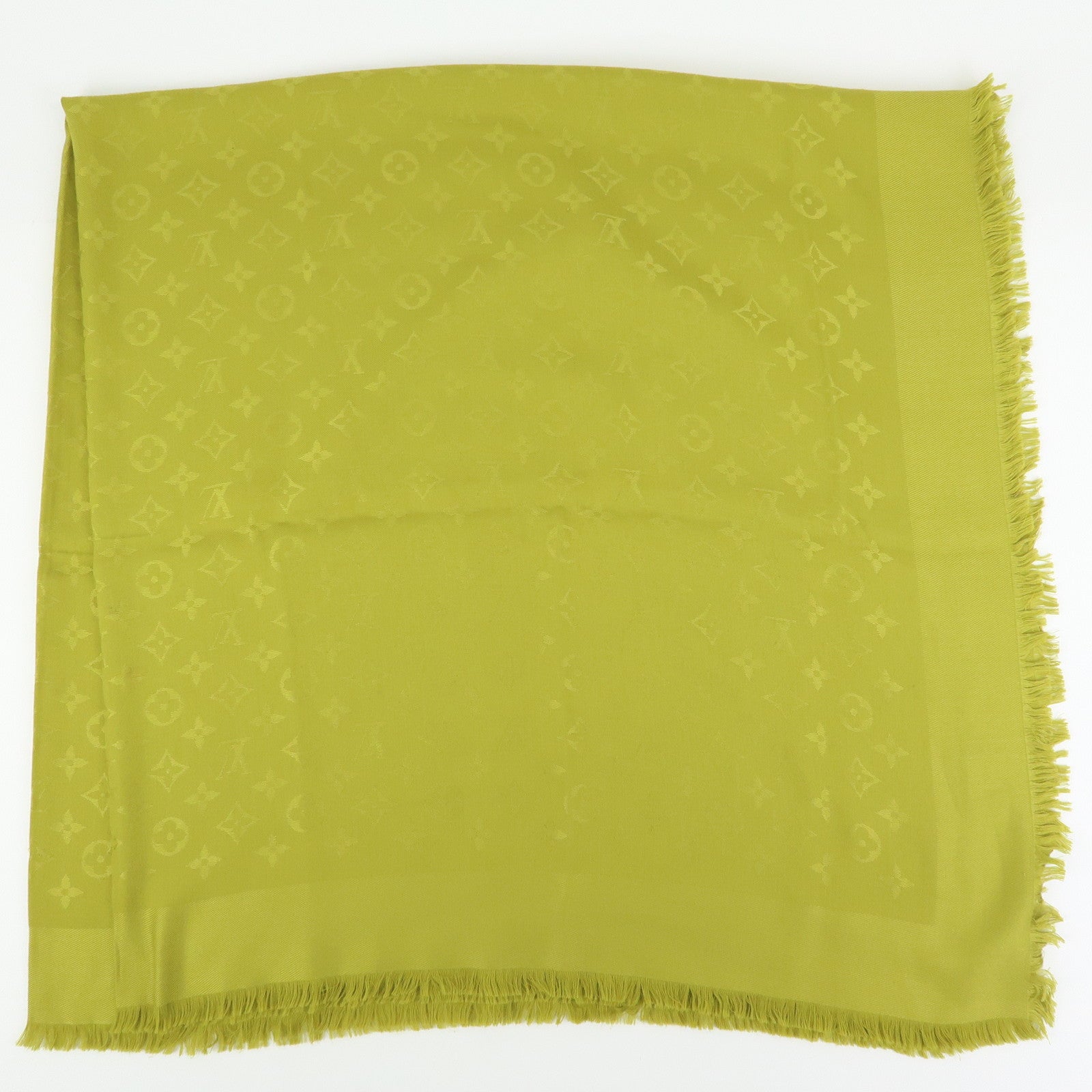 Louis Vuitton Monogrm Silk Wool Scarf Shawl Anis Green M71326