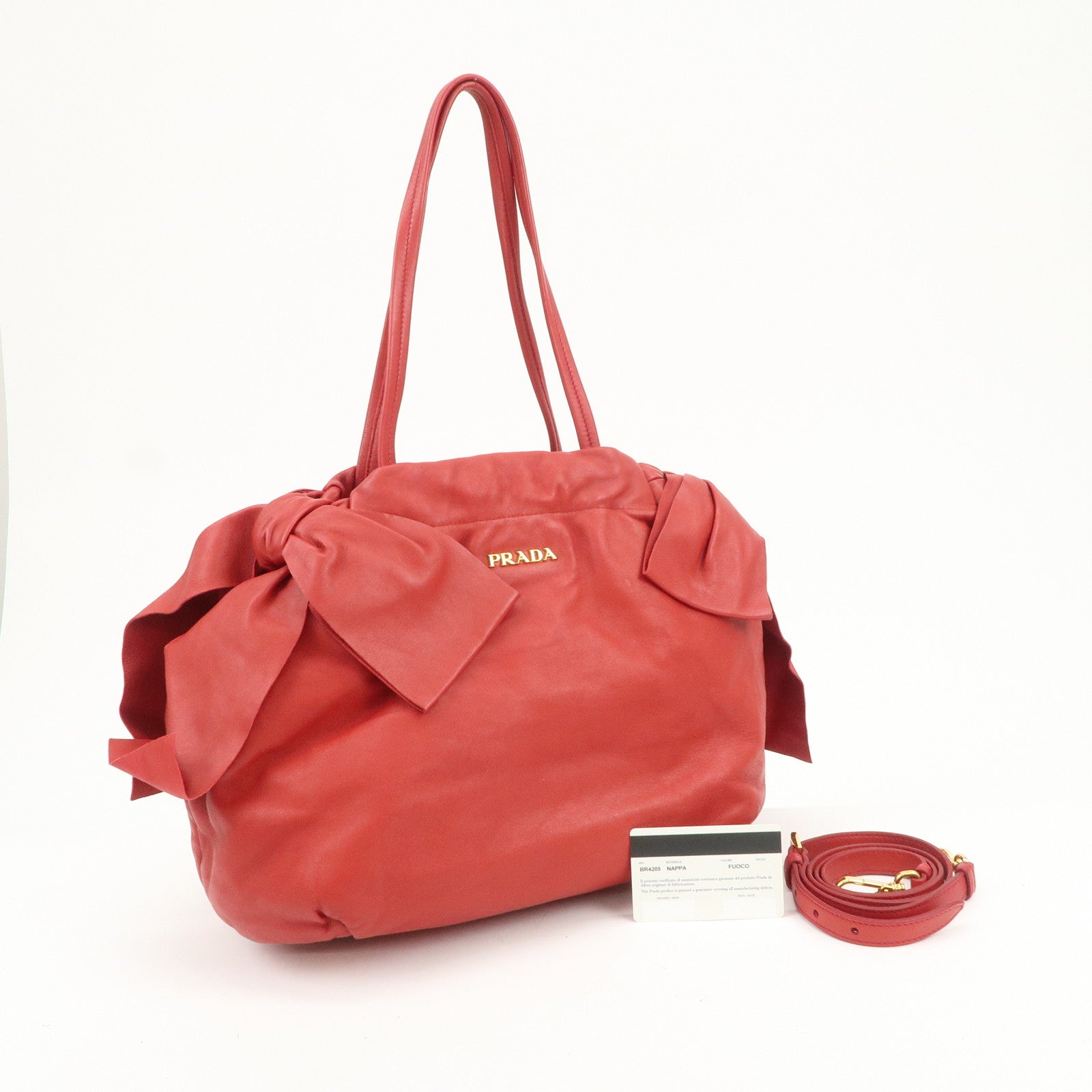 PRADA Logo Leather 2Way Bag Hand Bag Shoulder Bag Red BR4205